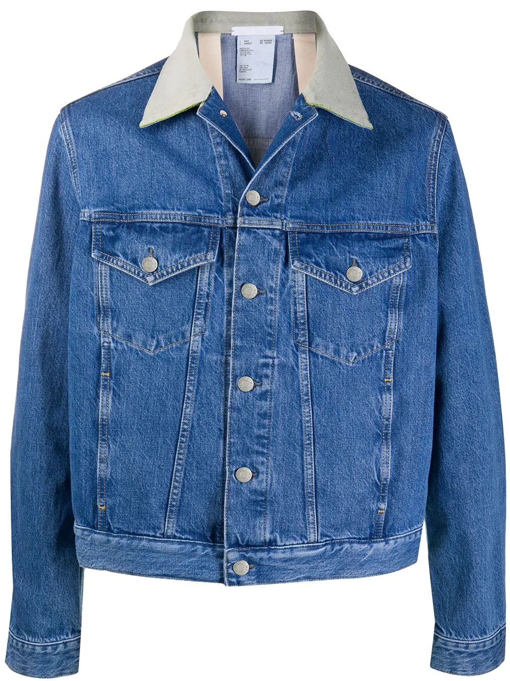 contrast collar denim jacket - 1