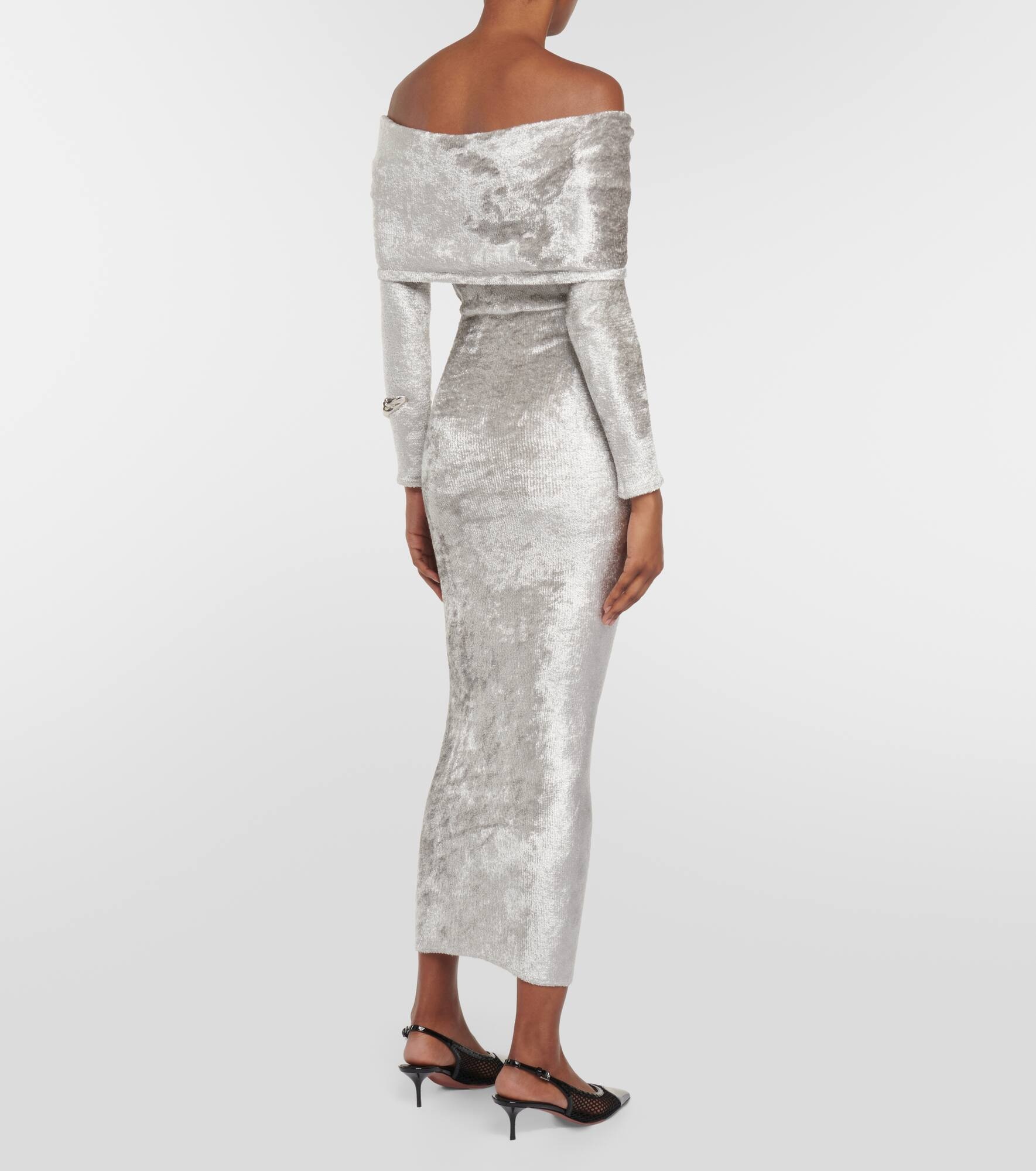 Off-shoulder velvet midi dress - 3