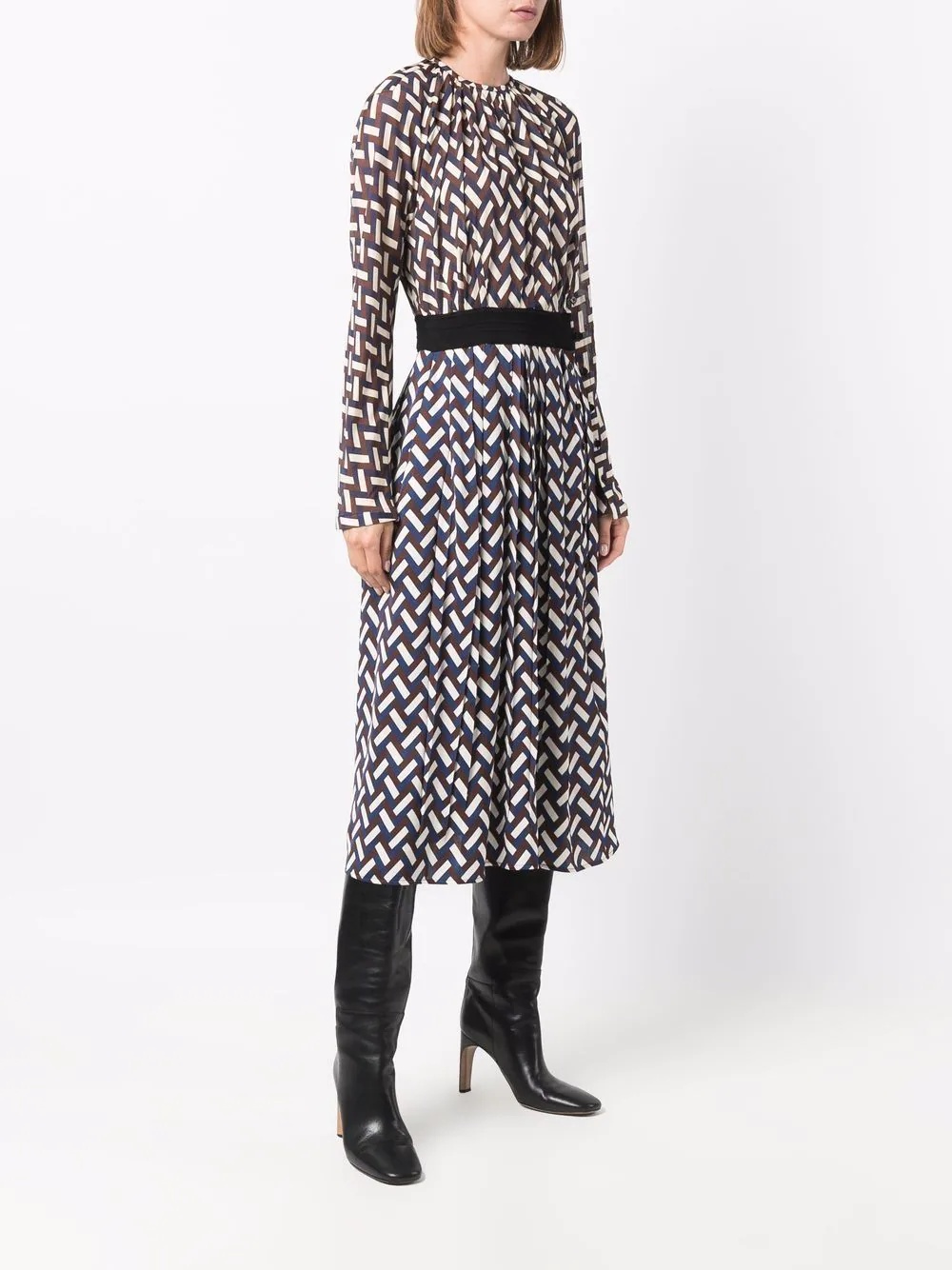 herringbone-print silk dress - 3