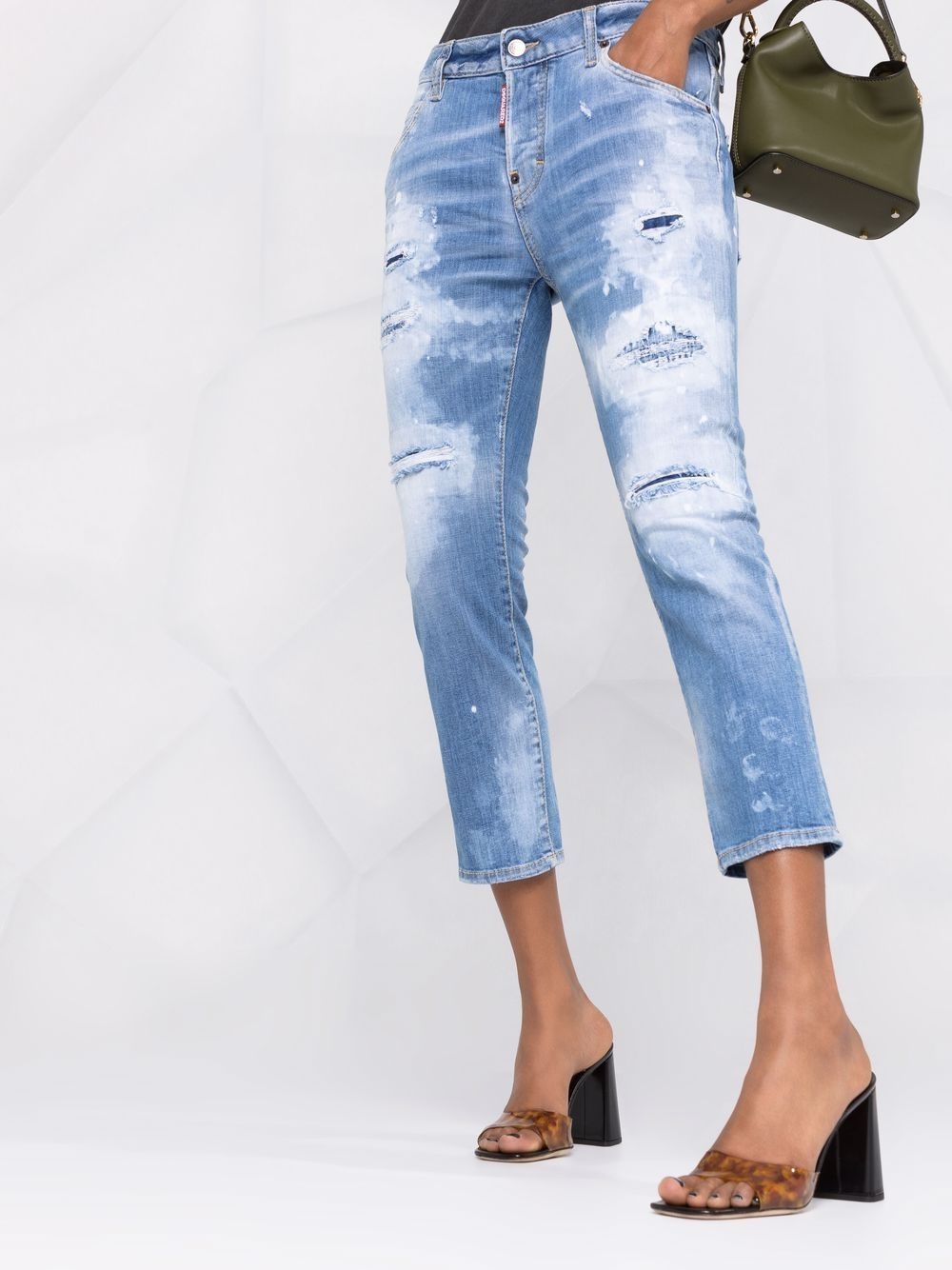 ripped-detail cropped jeans - 5