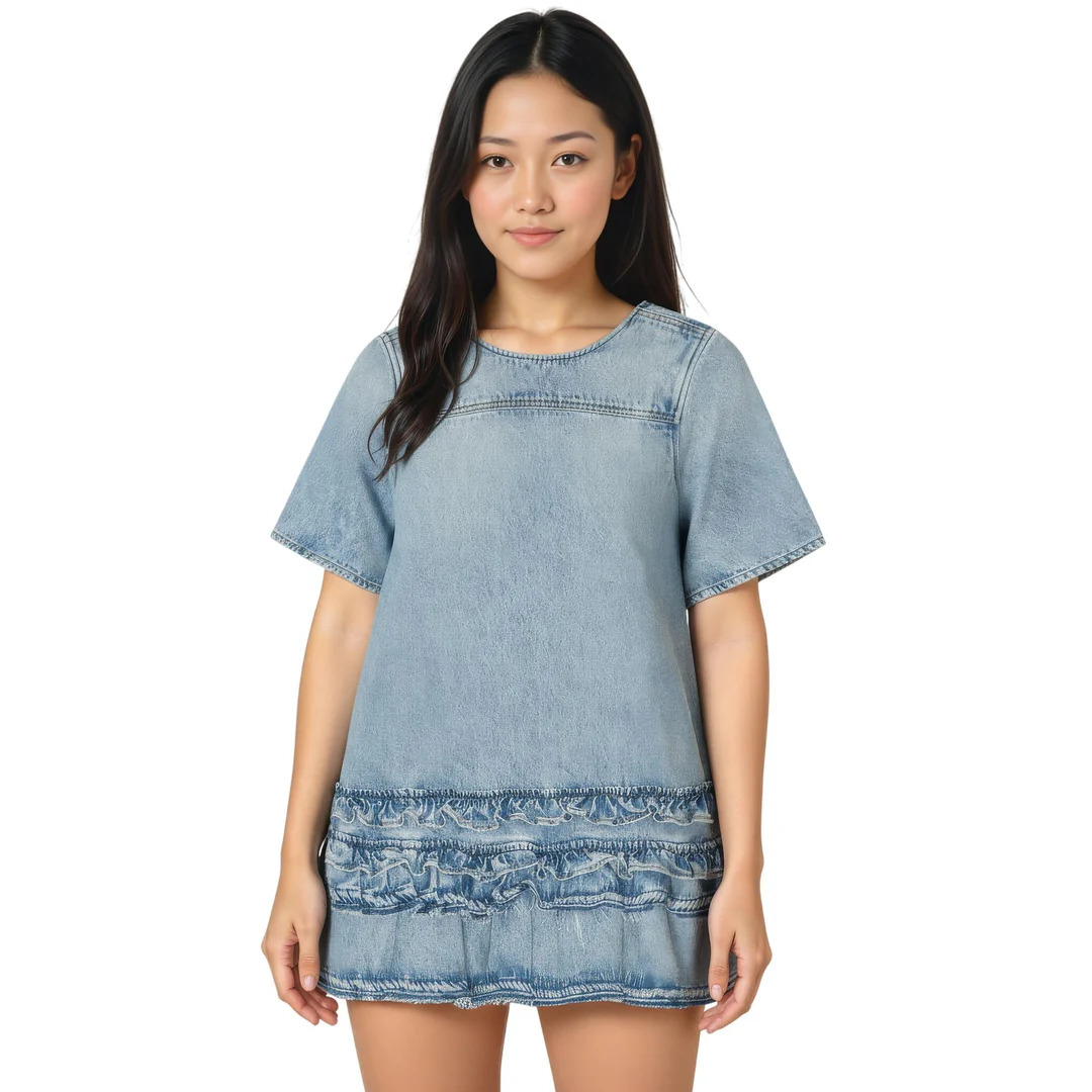 Soft Rigid Denim Open Back Frill Mini Dress - 2
