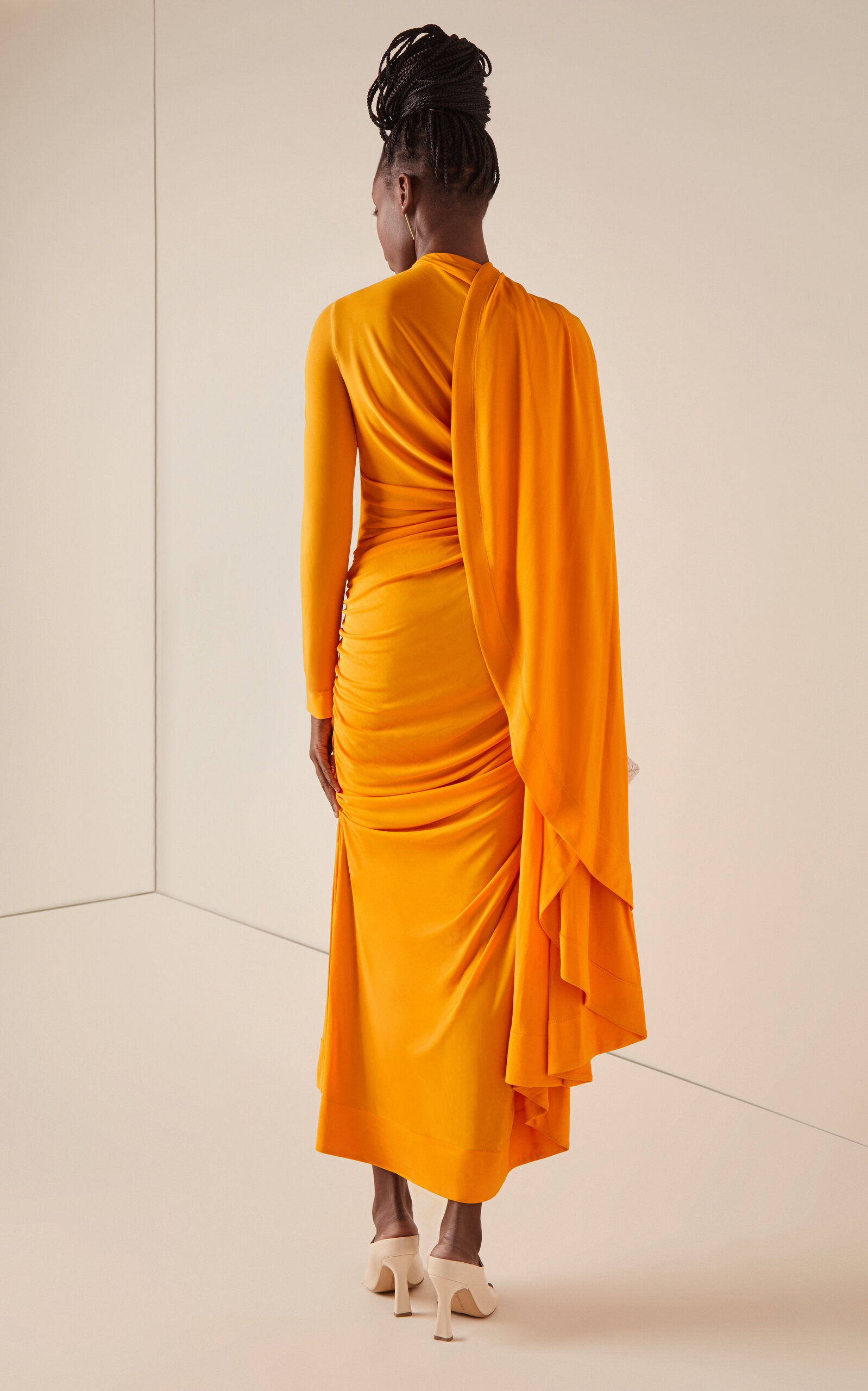 Asymmetric Draped Jersey Midi Dress orange - 5