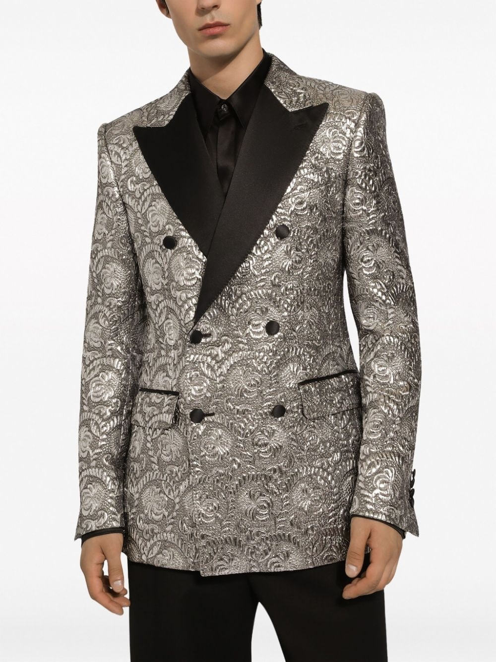 satin-lapel jacquard tuxedo jacket - 4