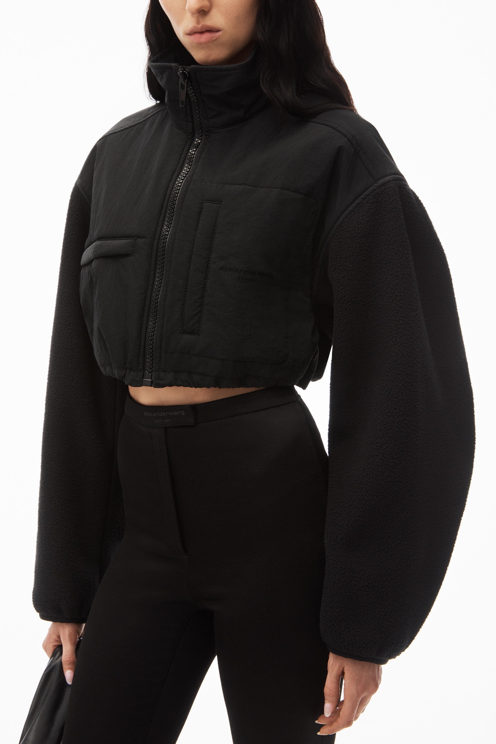 cropped zip-up jacket in teddy fleece - 3