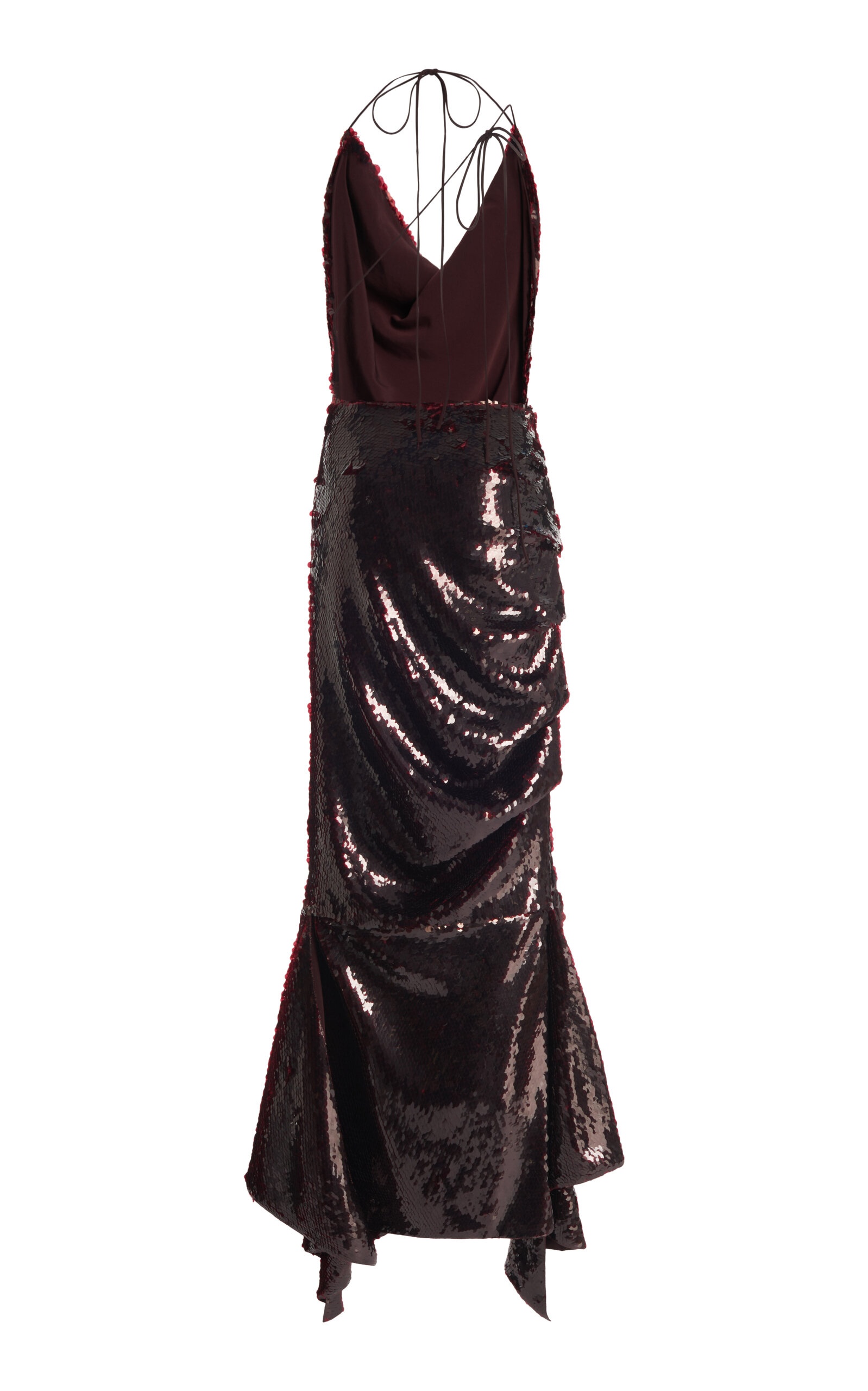 Sequined Draped Maxi Dress burgundy - 7