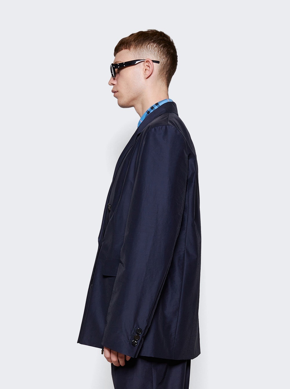 Technical Wool Double Breasted Suit Jacket Midnight Blue - 4