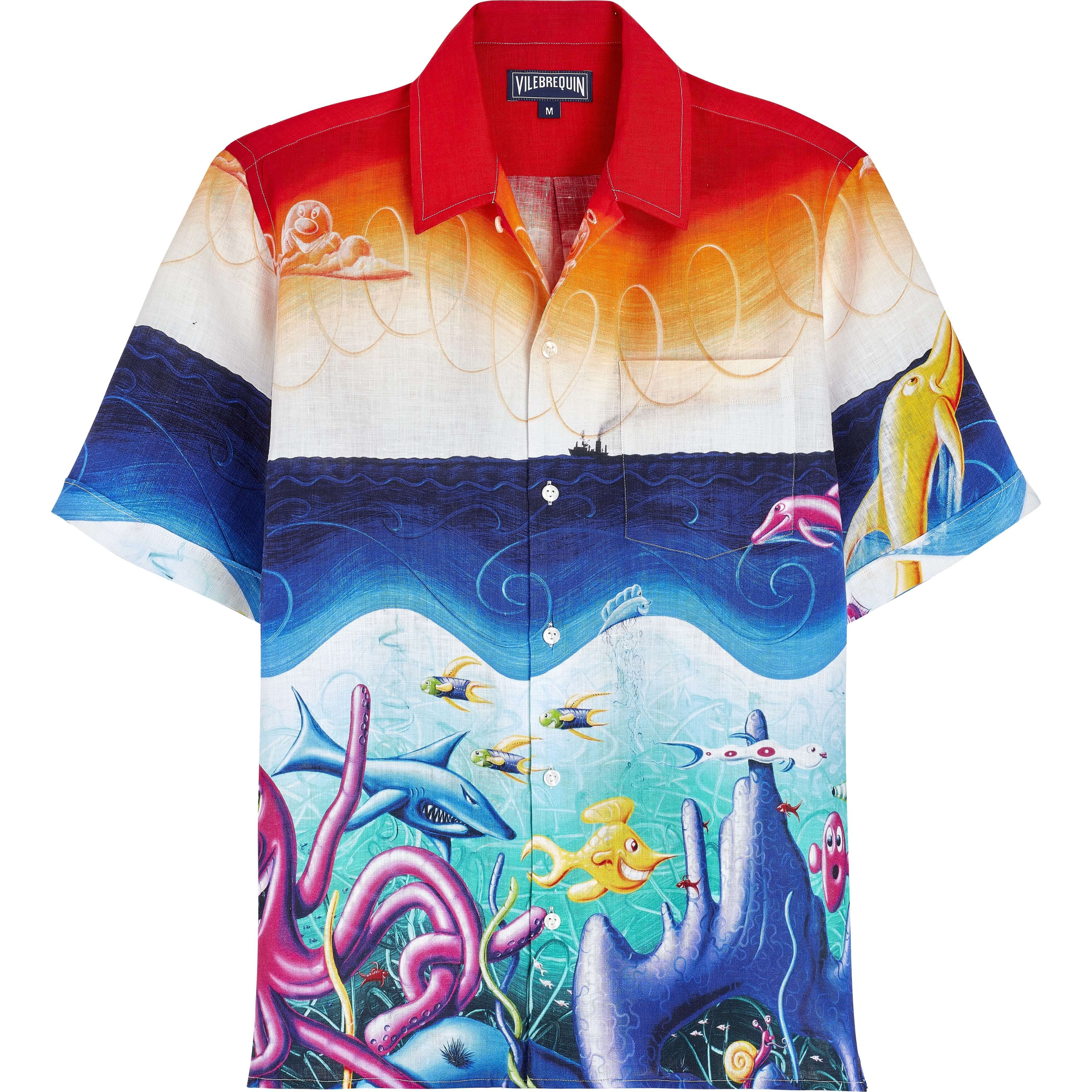 Men Linen Bowling Shirt Mareviva - Vilebrequin x Kenny Scharf - 1