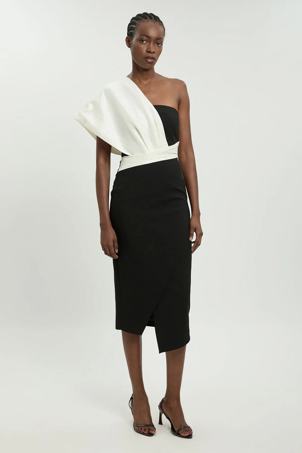 Taffeta Mix Asymmetric Midi Dress - 1