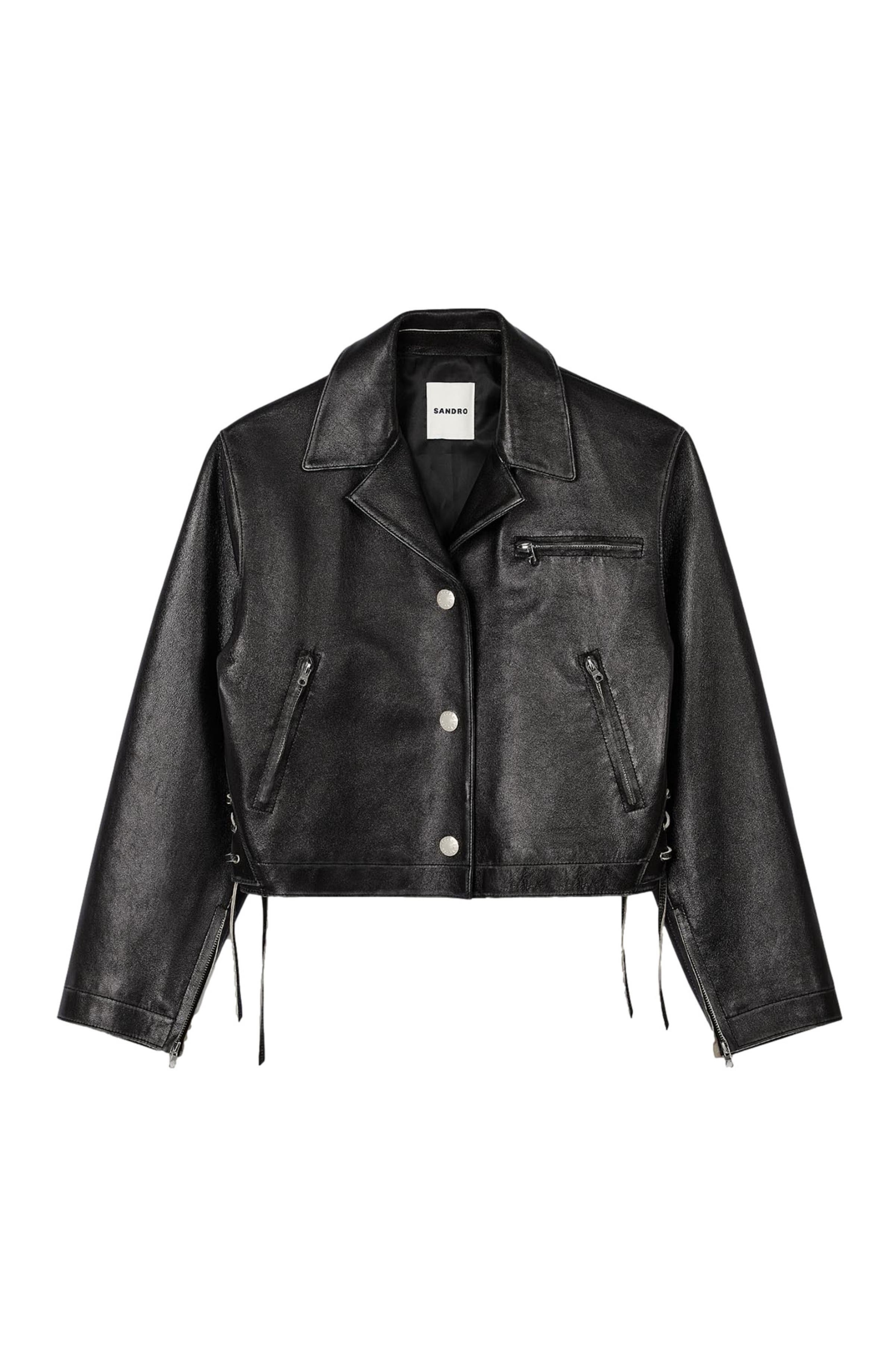 SANDRO Distressed leather jacket in Black at Nordstrom - 6