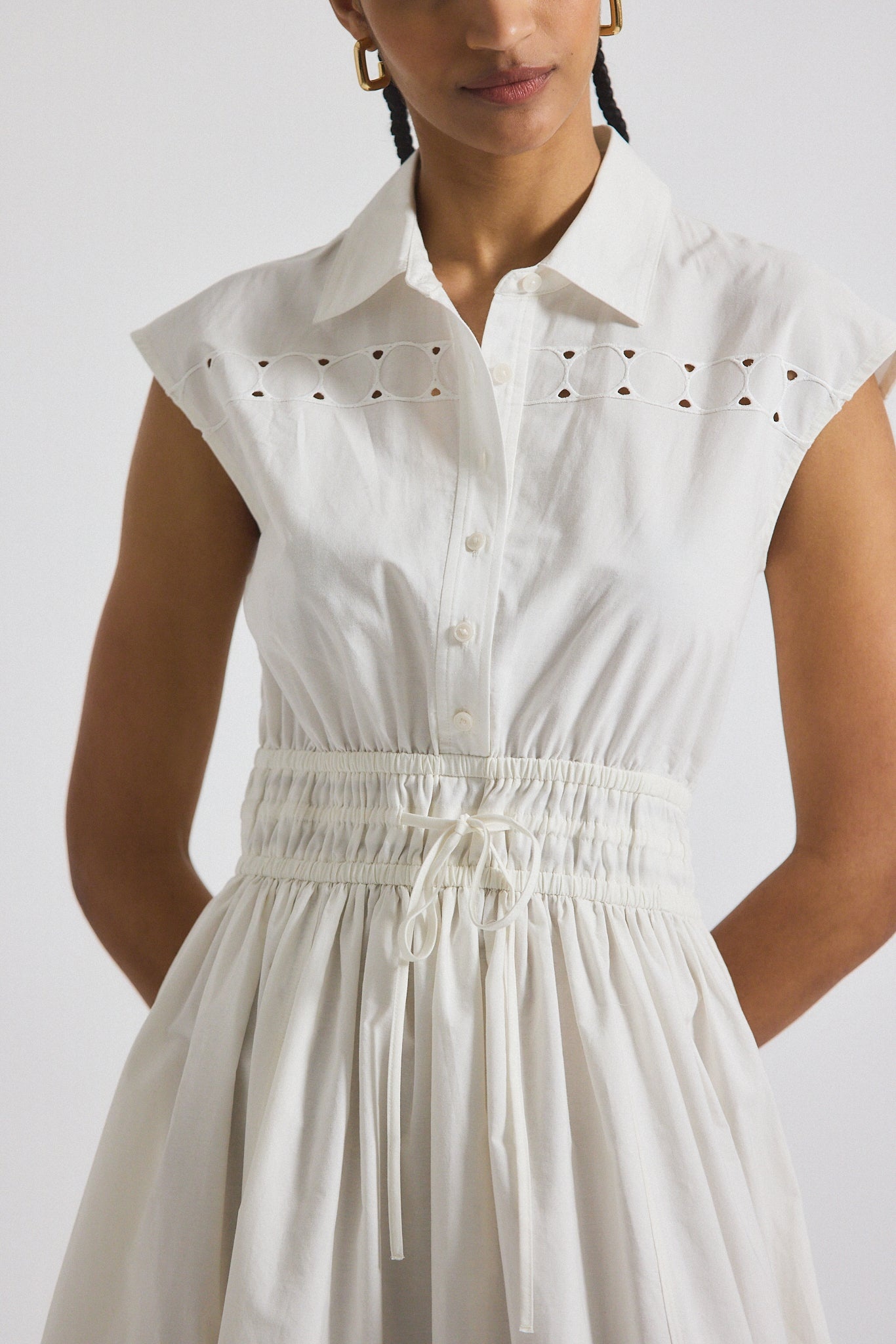 NIKITA POPLIN EMBROIDERED EYELET CINCH WAIST SHIRTDRESS - 2