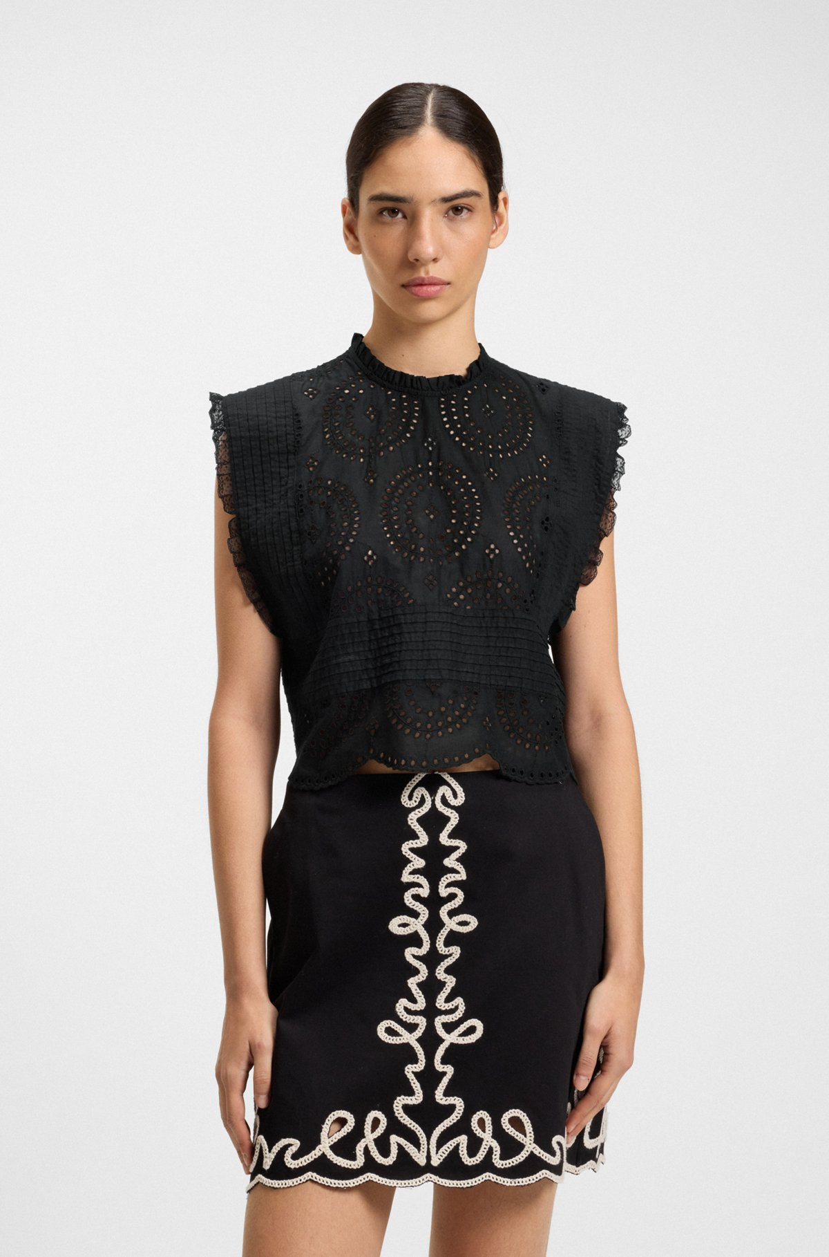 REGULAR-FIT BLOUSE IN COTTON BRODERIE WITH PLEAT DETAILS - 2