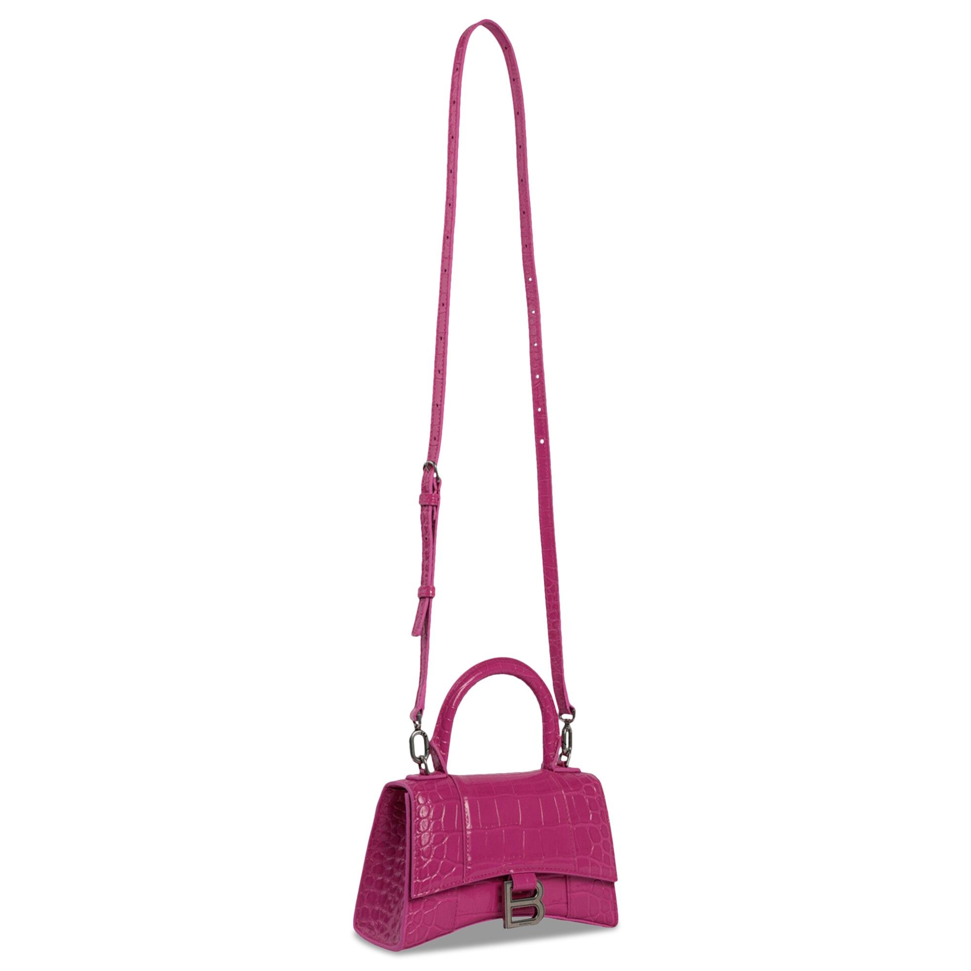 Balenciaga Hourglass XS Croc Embossed Top Handle Bag 'Pink' - 4