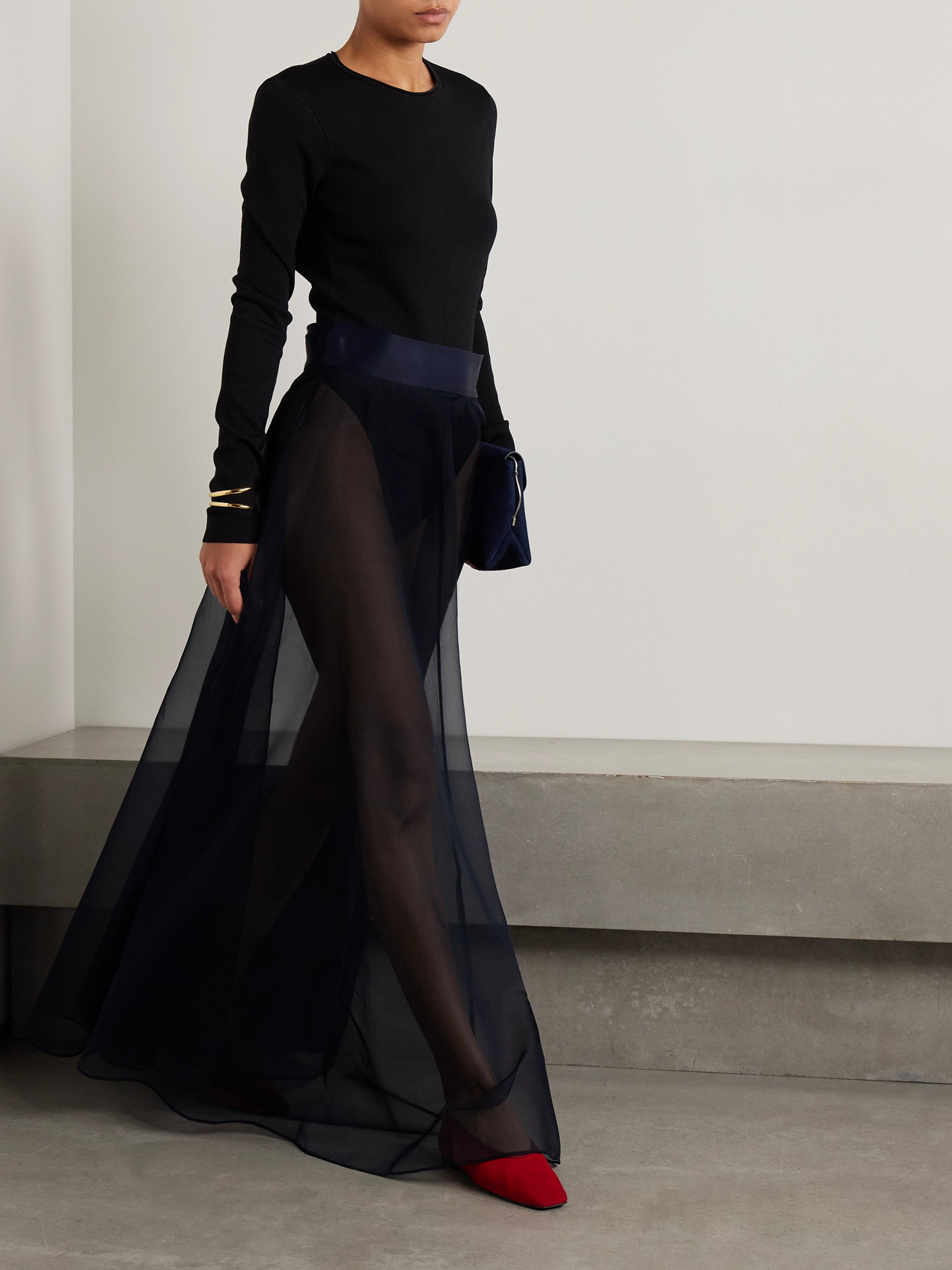 Aire Satin-trimmed Silk-organza Maxi Skirt - 2
