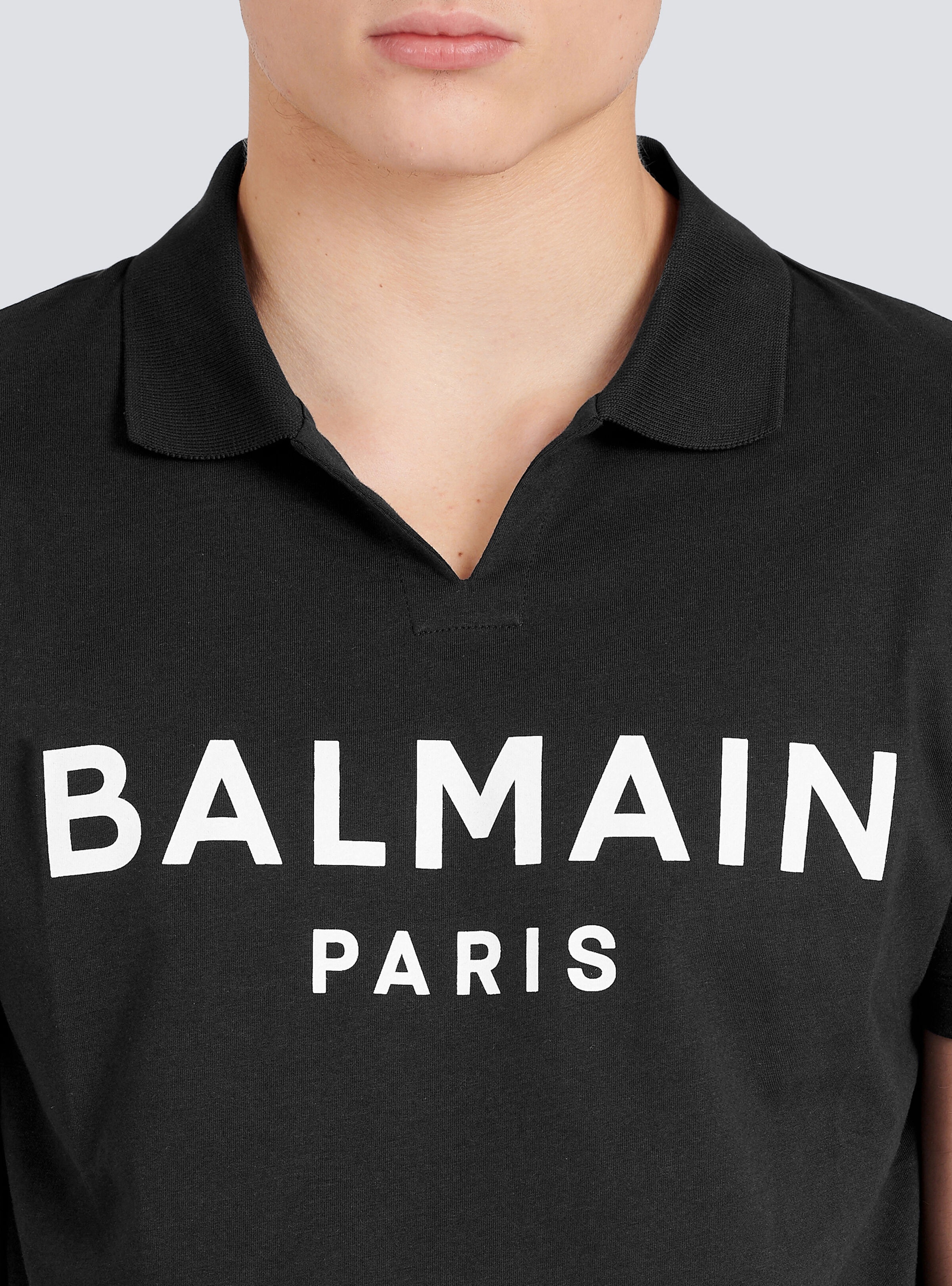 Cotton polo with black Balmain logo print - 7