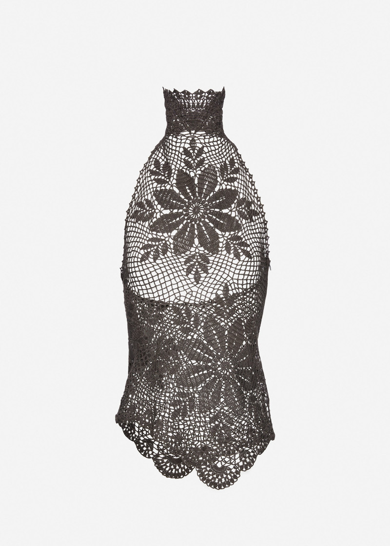 Crochet cotton halter top in brown 1
