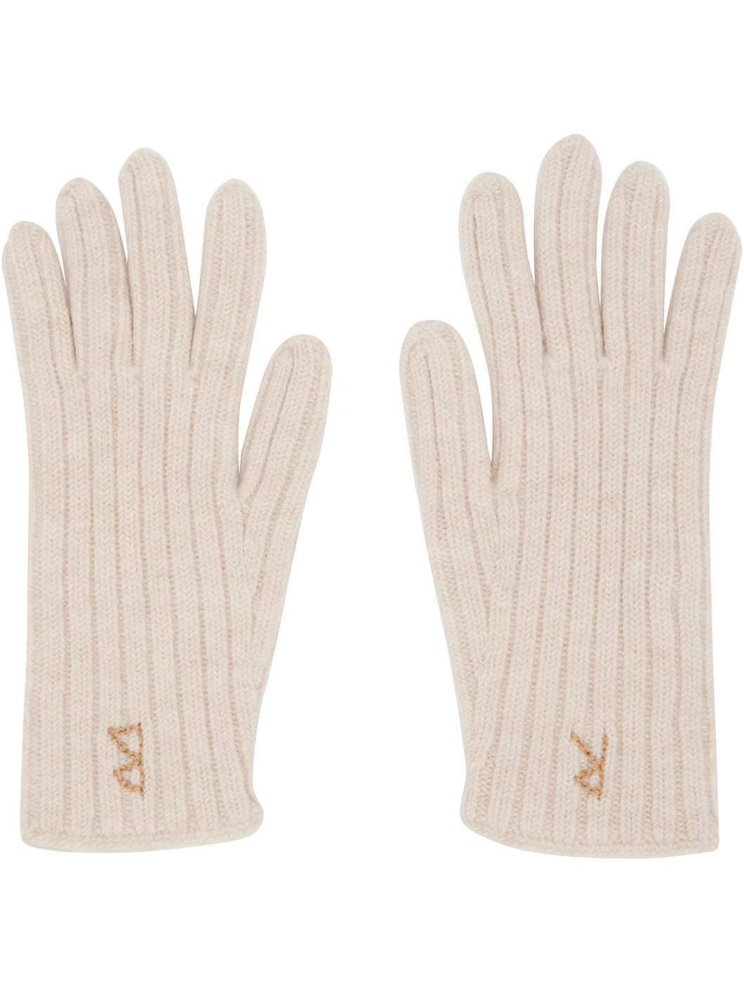 Beige Monogram-Embroidered Wool Gloves - 1
