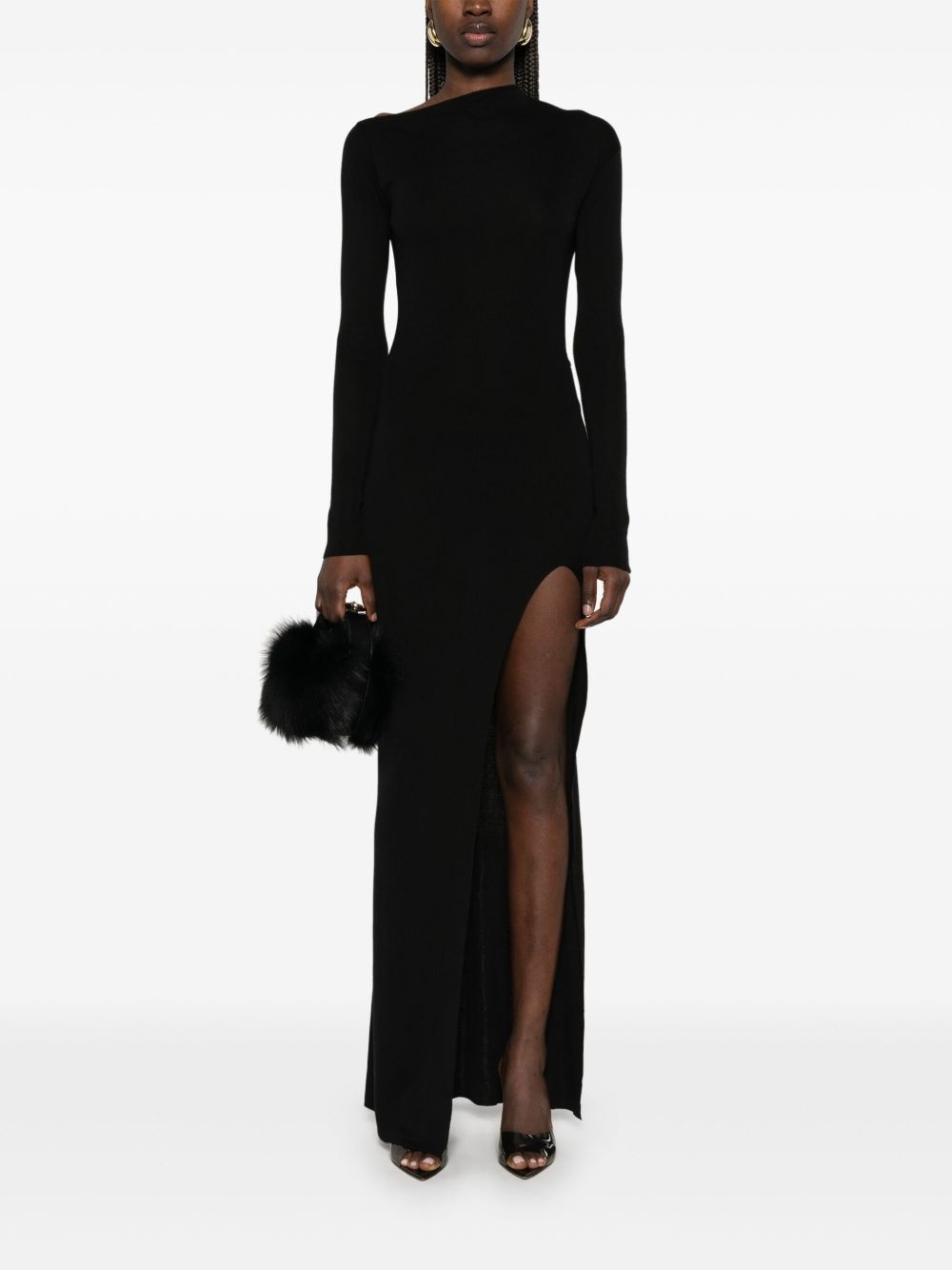 asymmetric fine-knit midi dress - 2