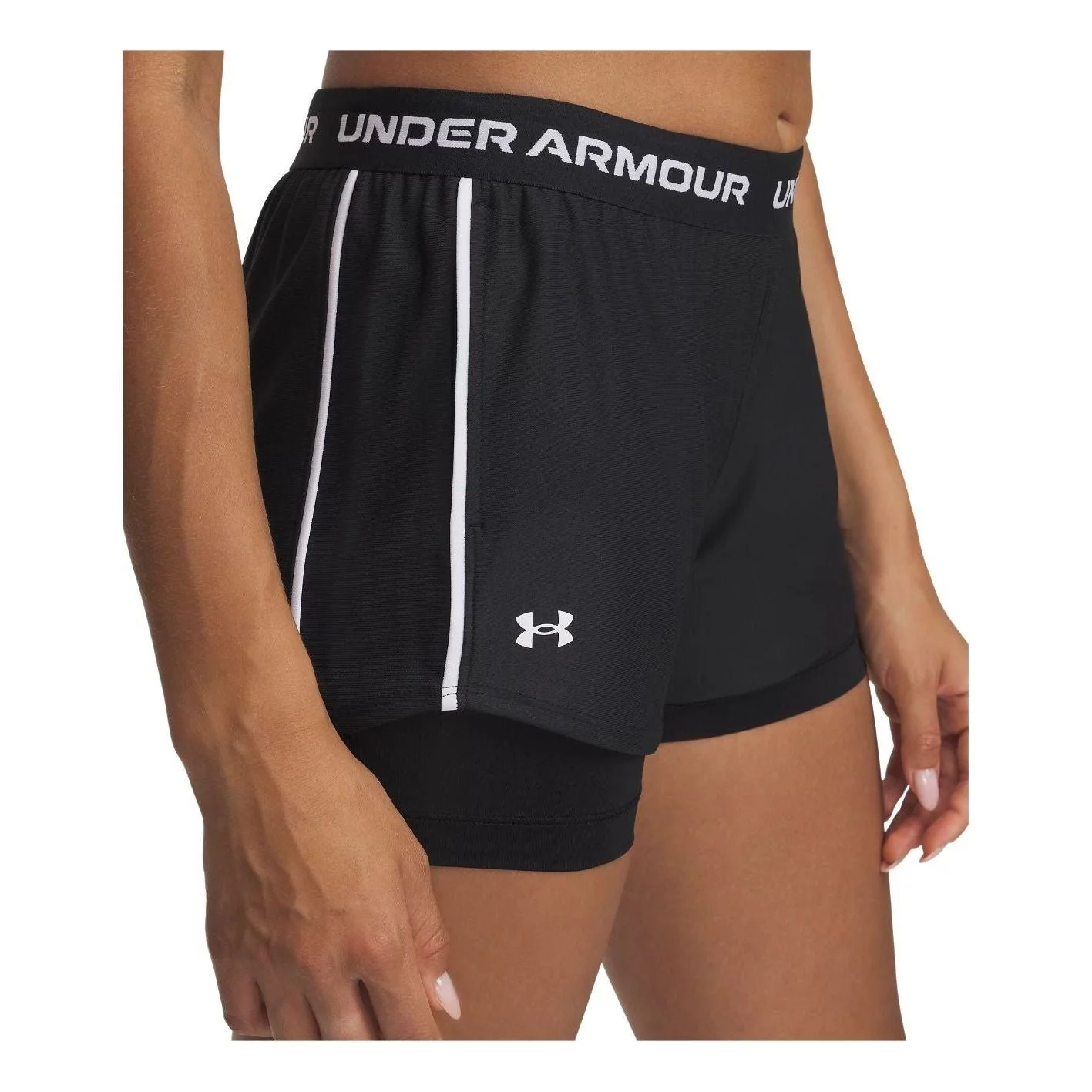 (WMNS) Under Armour Tech Play Up 2-in-1 Shorts Asia Sizing 'Black White' 1389895-001 - 1