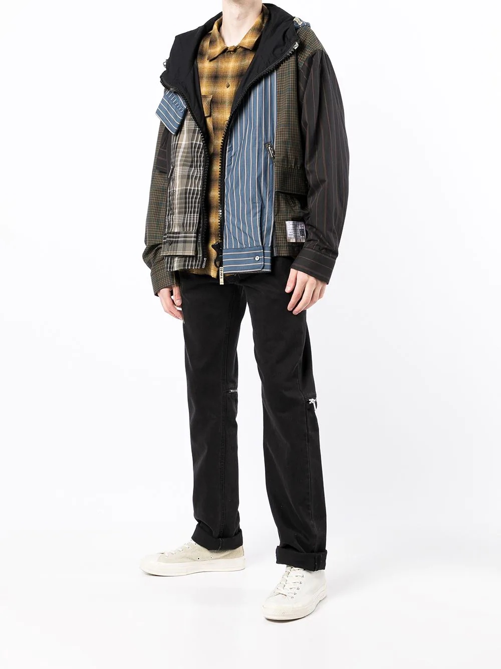 shirt-panel hybrid hooded jacket - 2