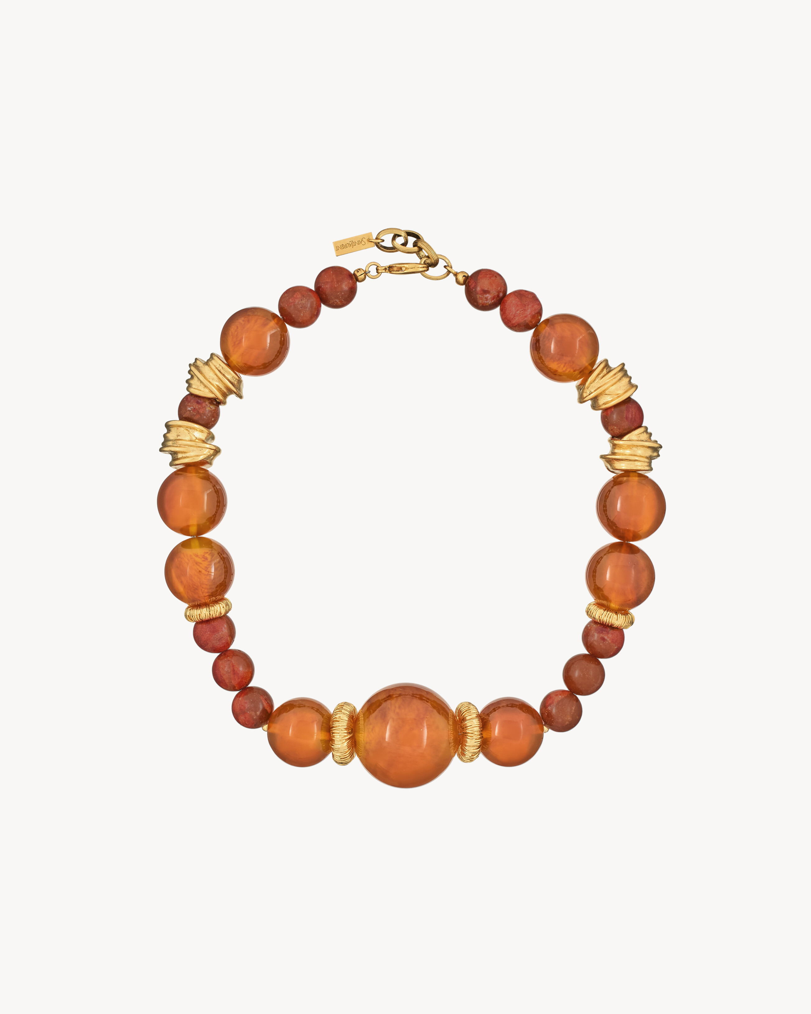 BEAD NECKLACE IN CORAL, RESIN, AND METAL - 1