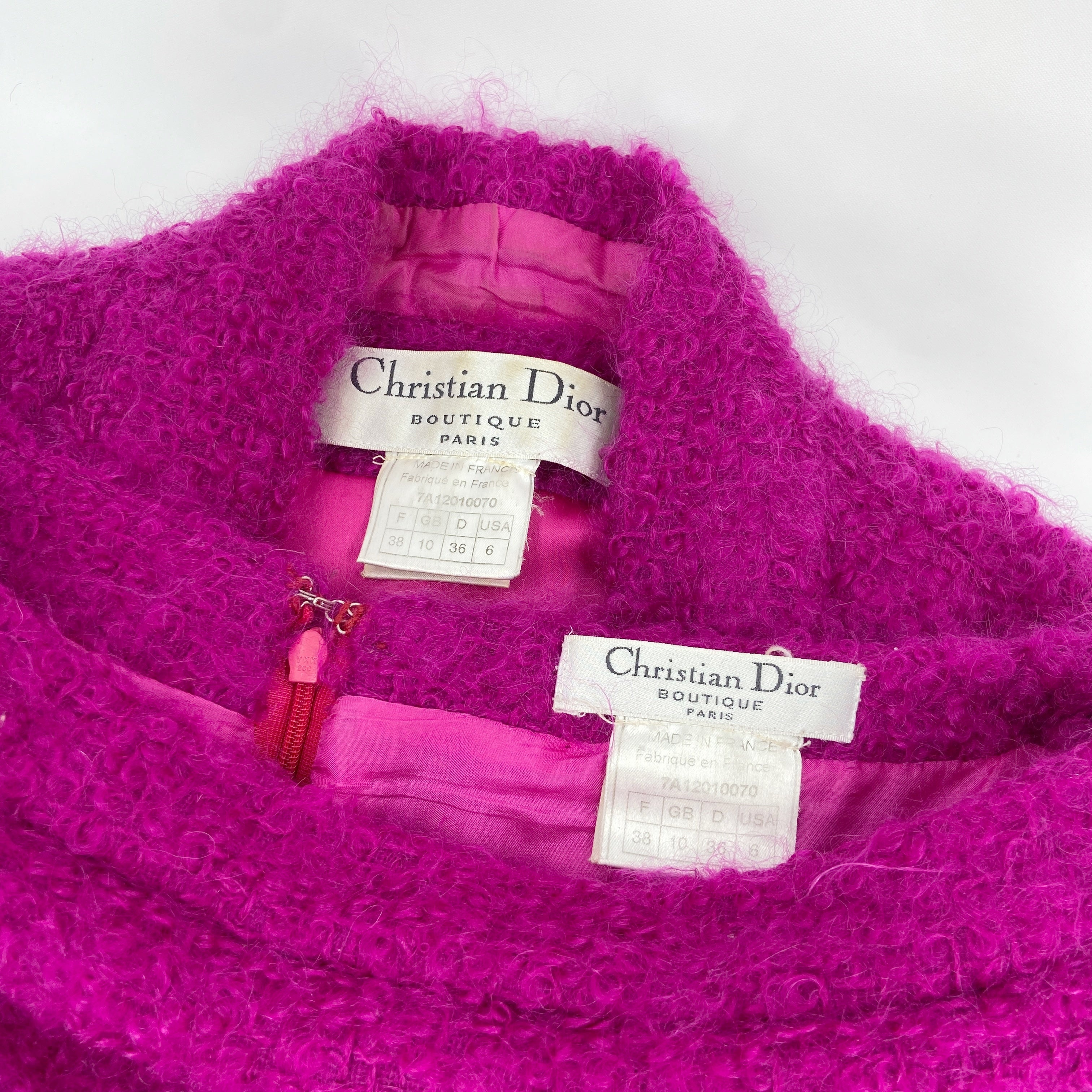 Christian Dior Fall 1997 John Galliano Fuschia Mohair Bar Jacket Skirt Suit - 20