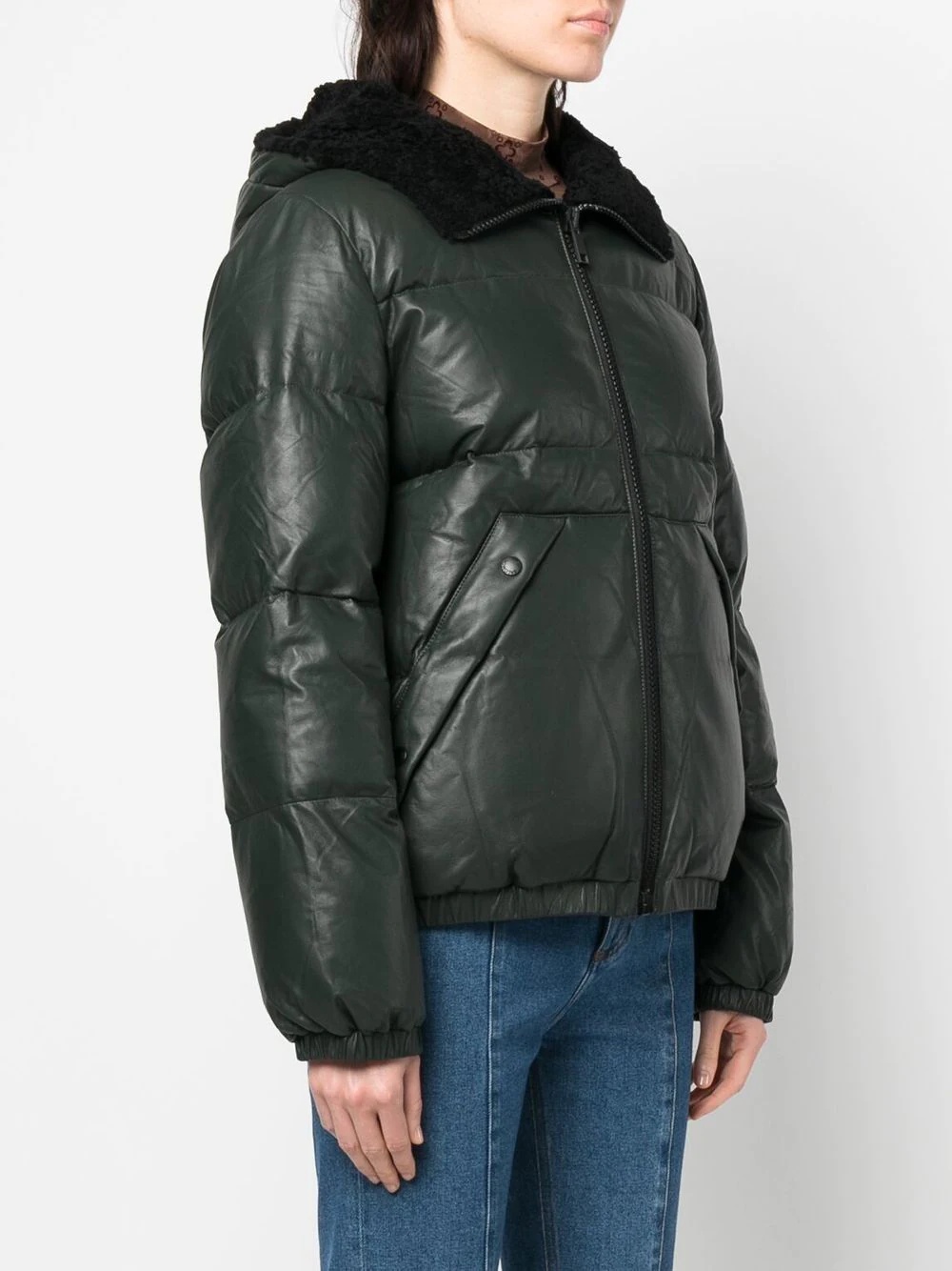 leather hooded zipped-up jacket - 3