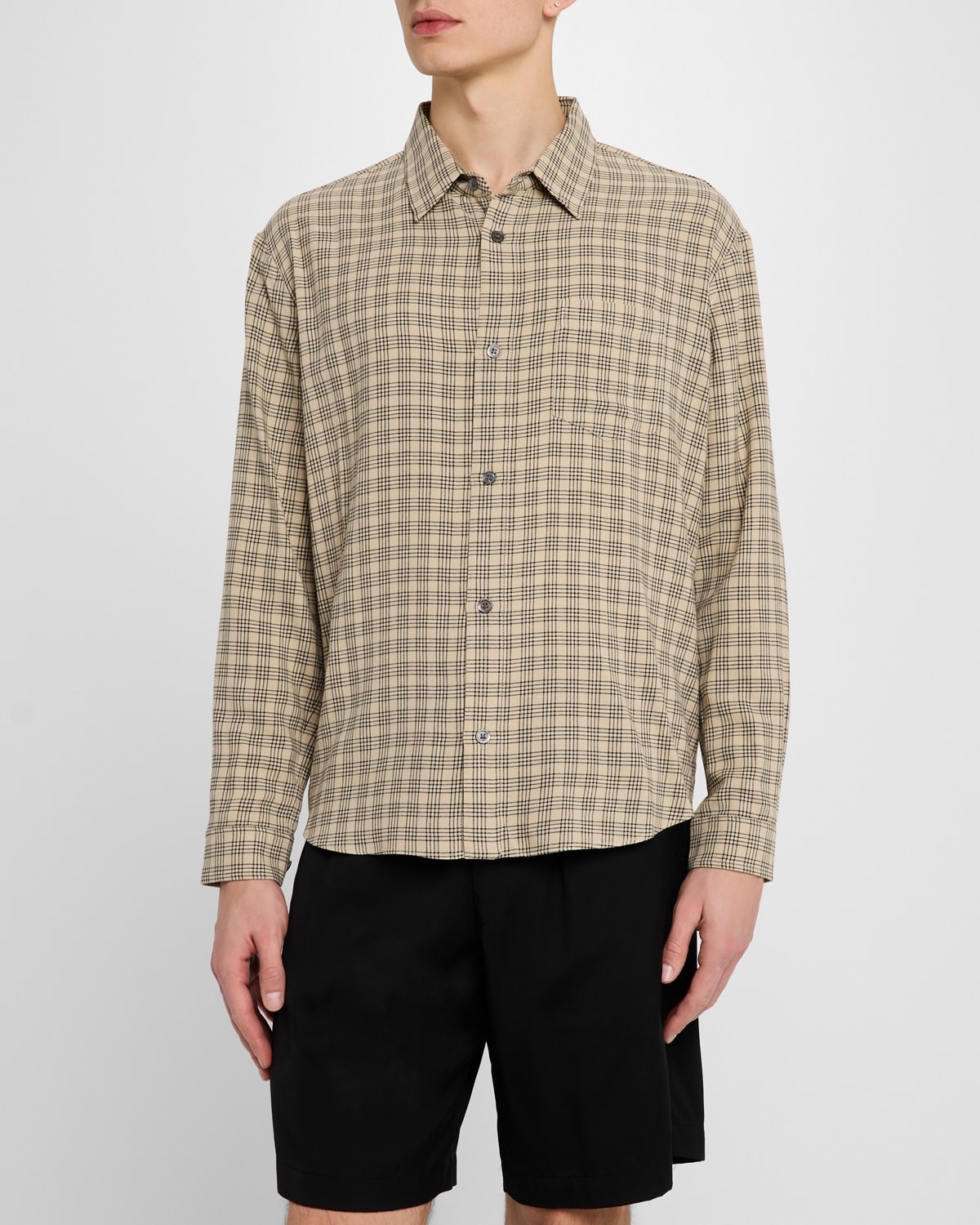 Men's Check Viscose and Wool Pocket Button-Down Shirt - 4