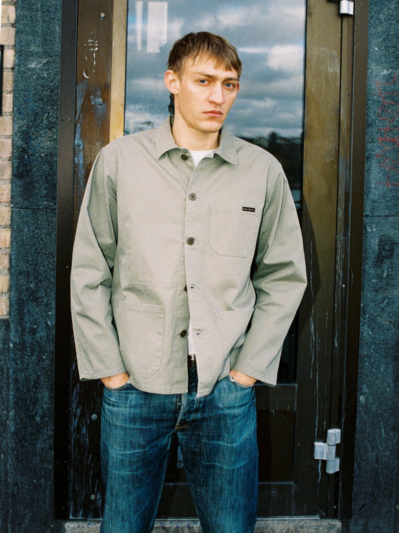 Nudie Jeans Buddy Chore Jacket Herringbone Pale Green outlook