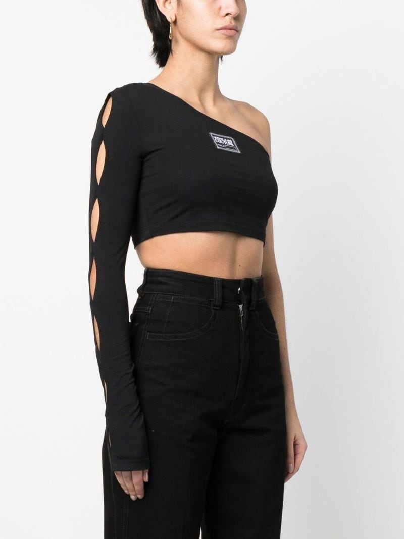 logo-patch one-shoulder cropped top - 3