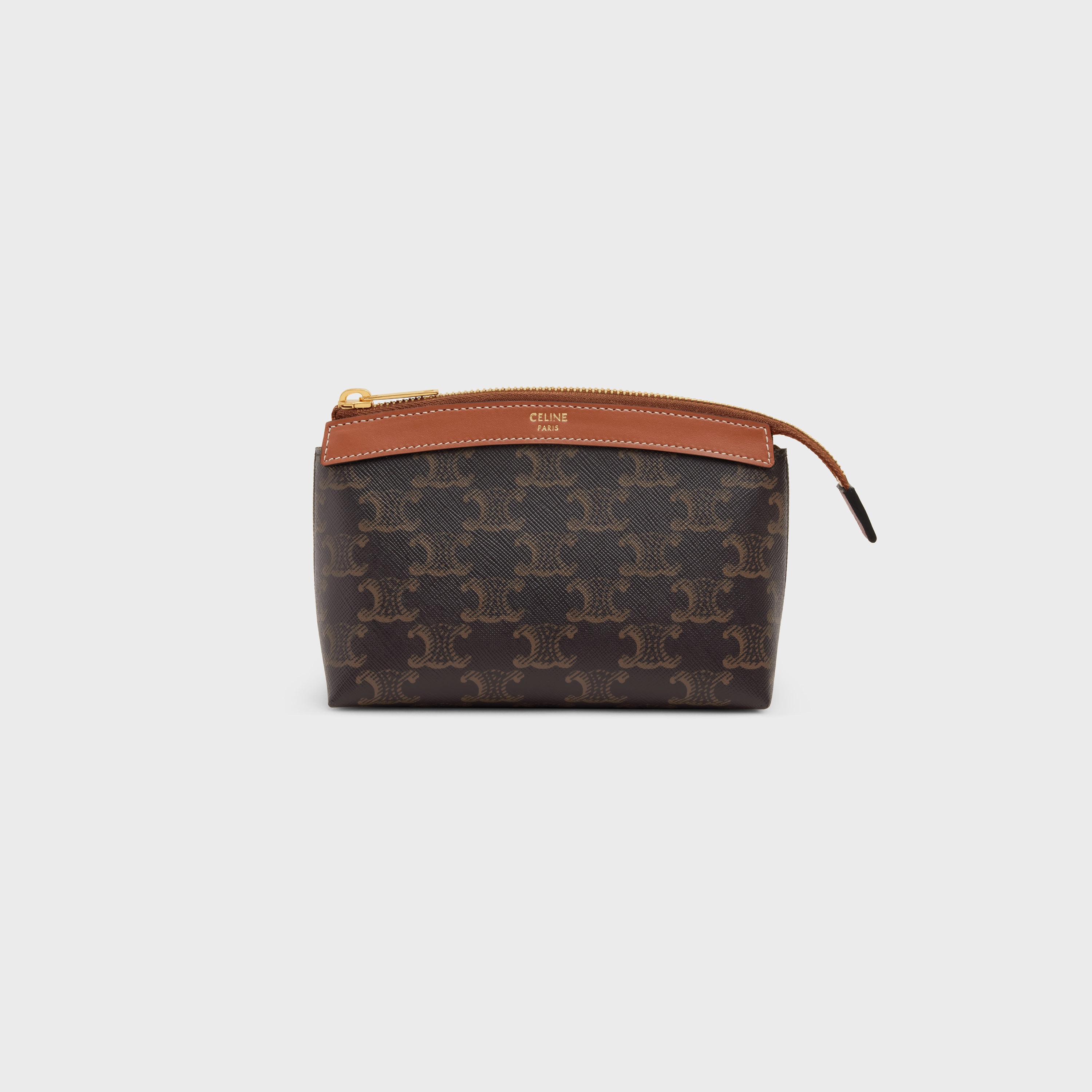Small Zipped Pouch in Triomphe Canvas and Calfskin - 1
