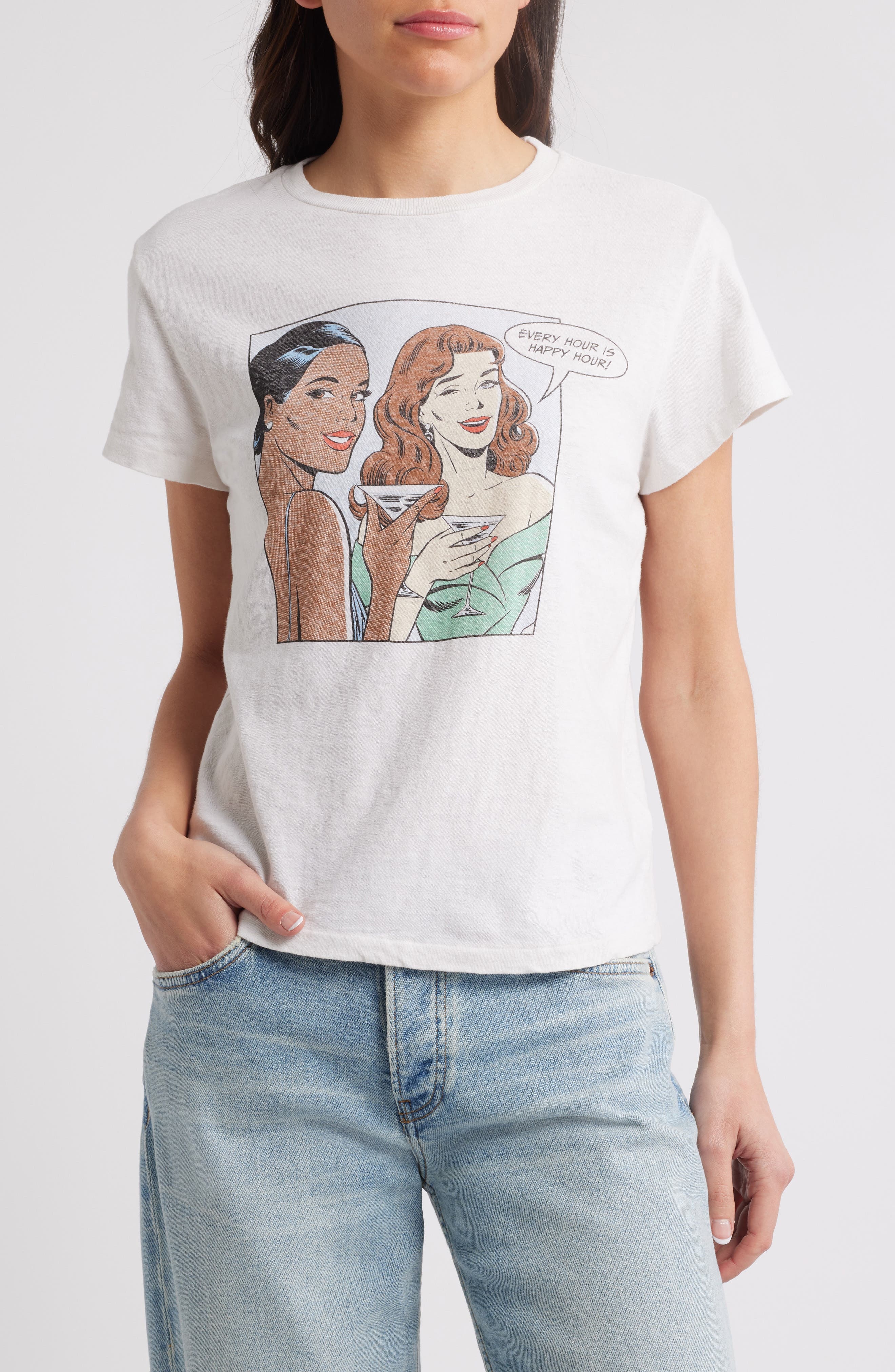 Re/Done Classic Happy Hour Graphic T-Shirt in Vintage White at Nordstrom - 1