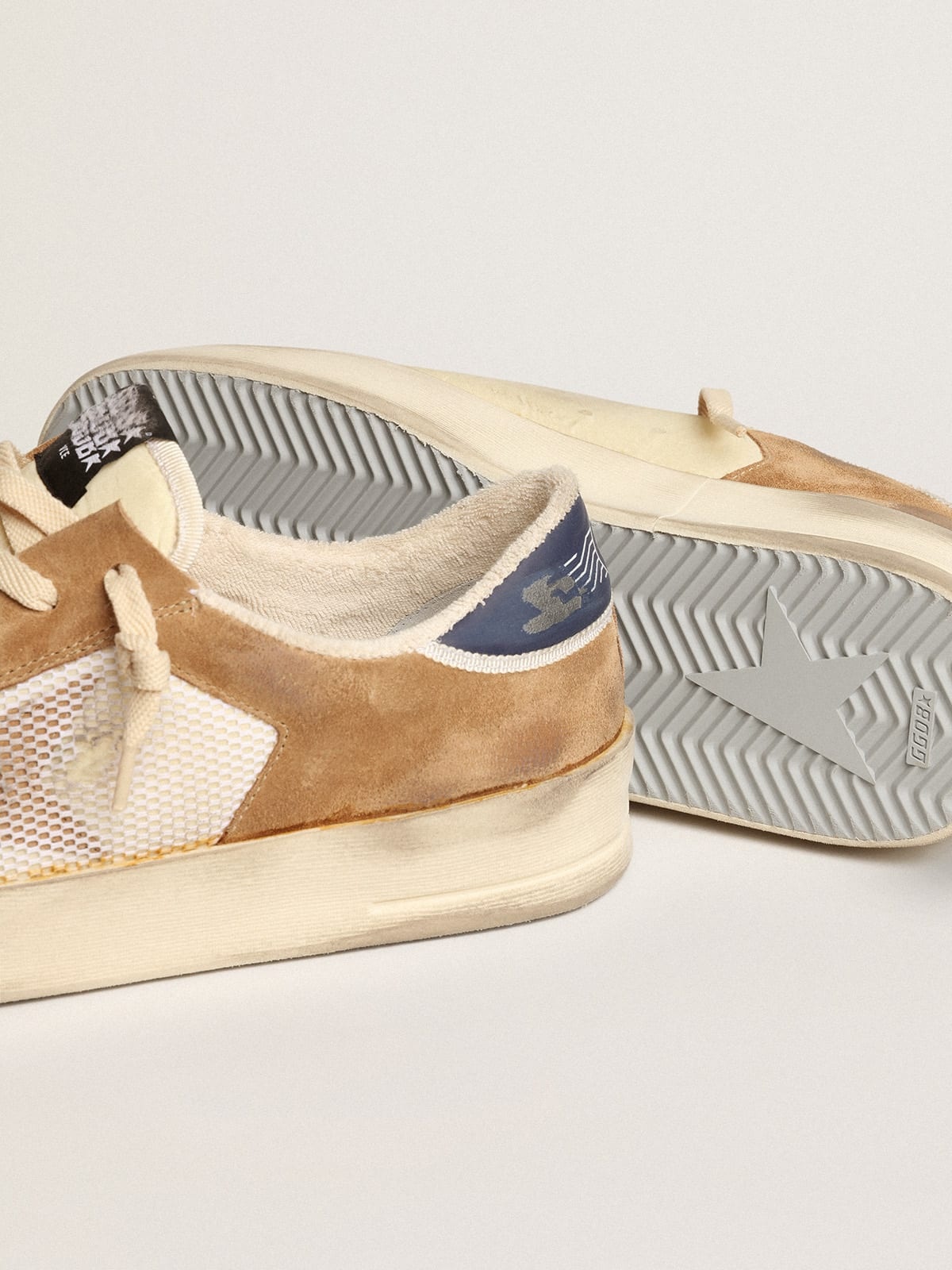 Stardan in beige nylon and mesh with tobacco suede inserts - 4