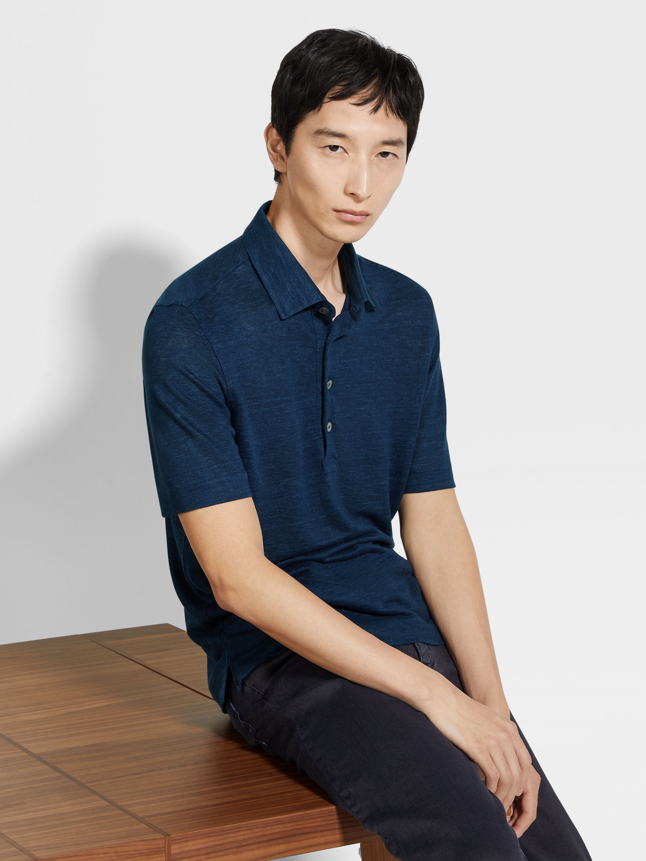 NAVY BLUE OASI LINO POLO SHIRT - 3