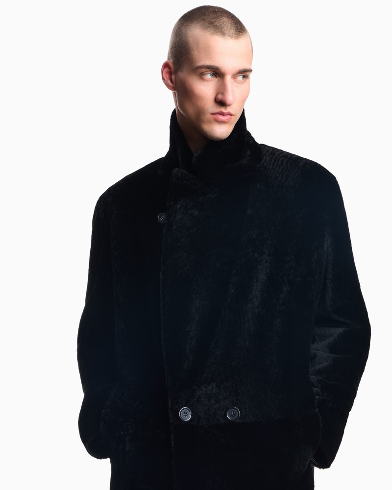 EMPORIO ARMANI ICON VELVET-EFFECT LAMB SHEARLING COAT outlook