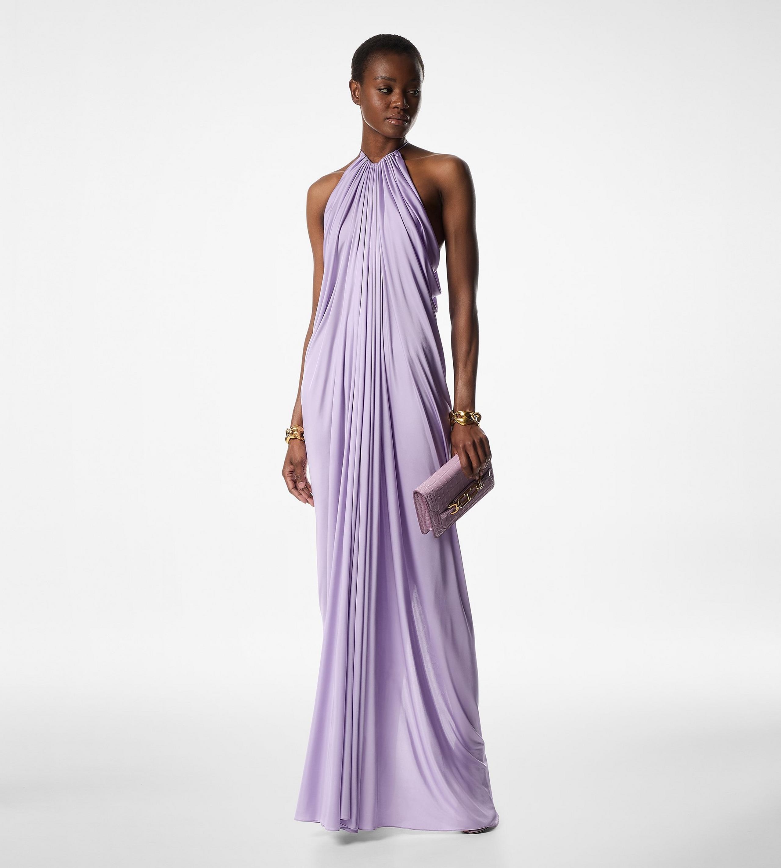 LIGHT LUSTROUS JERSEY HALTERNECK EVENING DRESS - 3