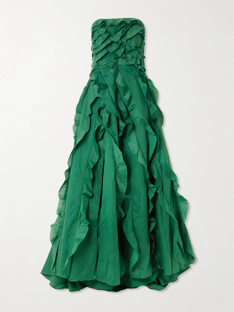 Allairie Strapless Ruffled Shirred Faille Gown 1