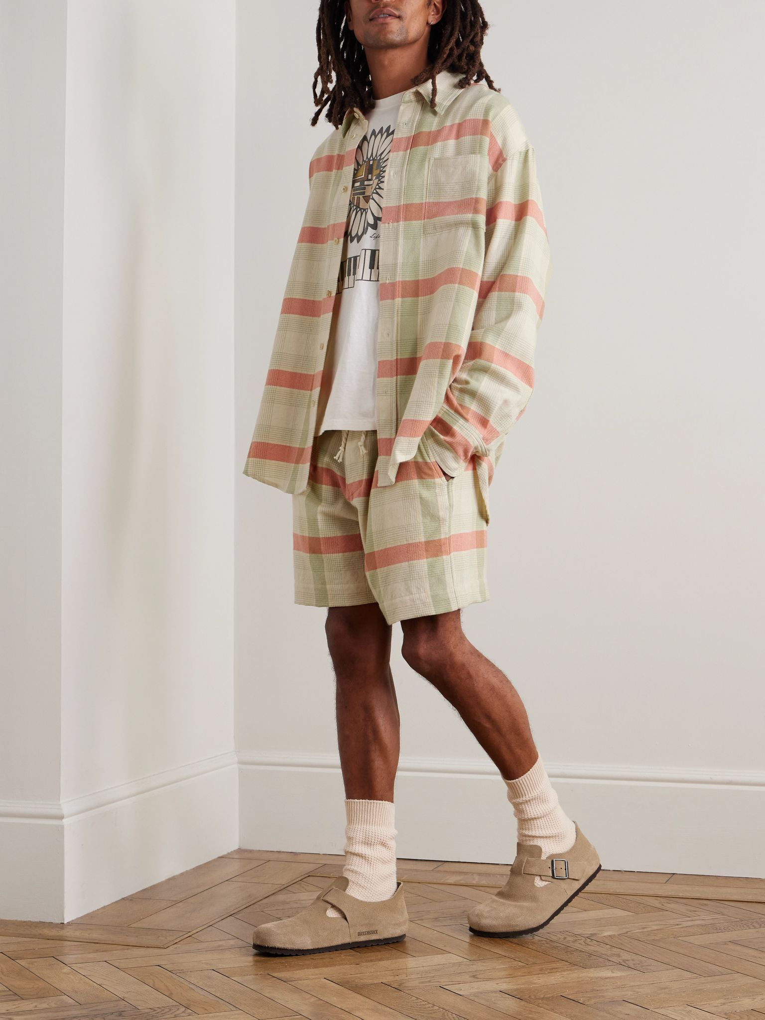 Straight-Leg Checked Cashmere and Wool-Blend Drawstring Shorts Green - 2