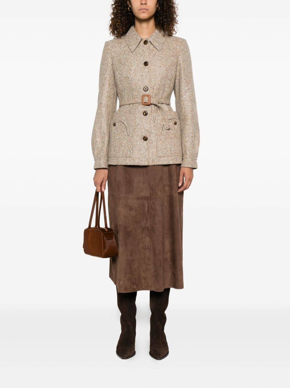 belted speckled wool jacket - 2