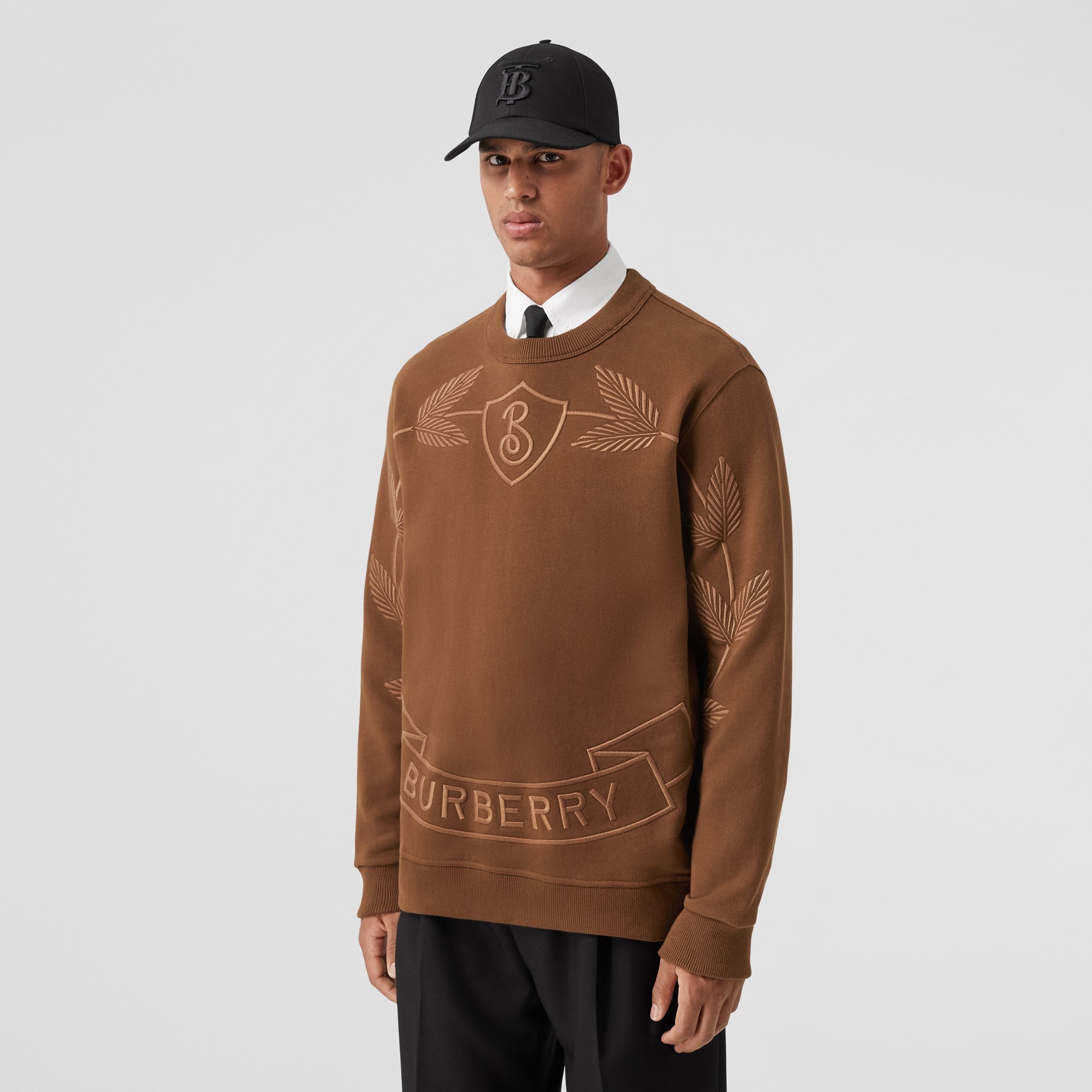 Embroidered Oak Leaf Crest Cotton Sweatshirt - 5