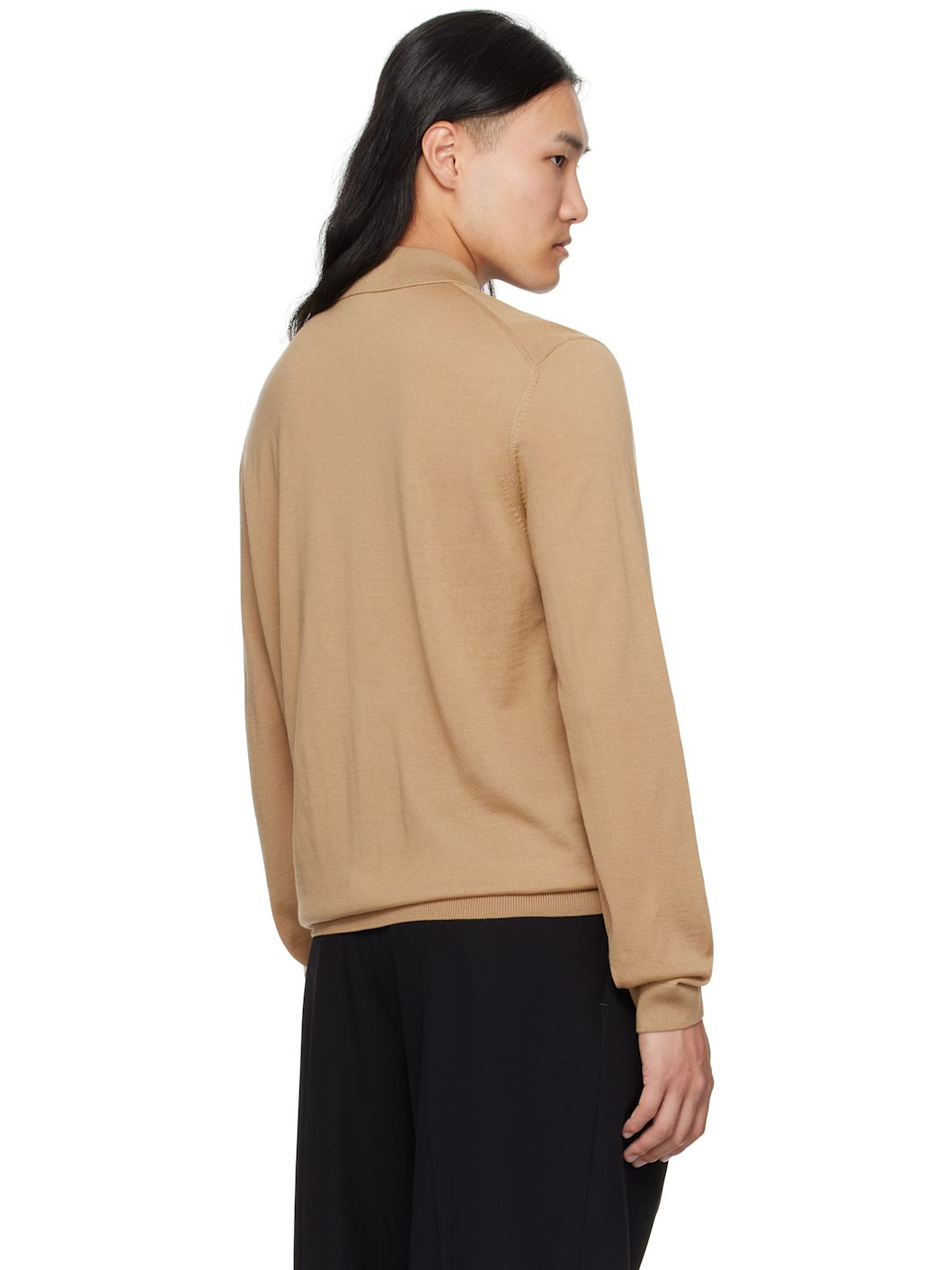 Tan Long-Sleeved Virgin Wool Polo - 3