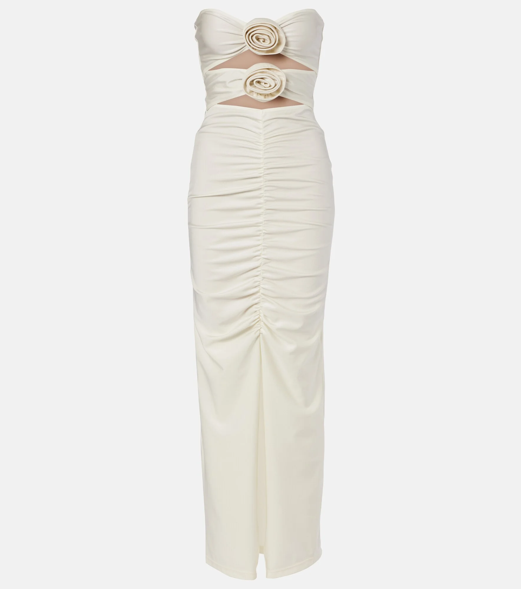 Cutout floral-appliqué ruched maxi dress - 1