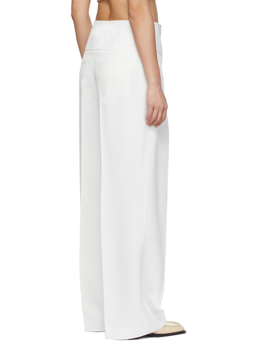 White Canvas Wide-Leg Trousers - 3