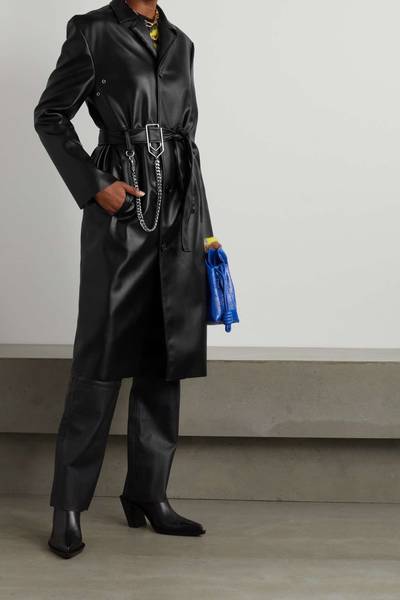 MM6 Maison Margiela Chain-embellished belted faux leather trench coat outlook