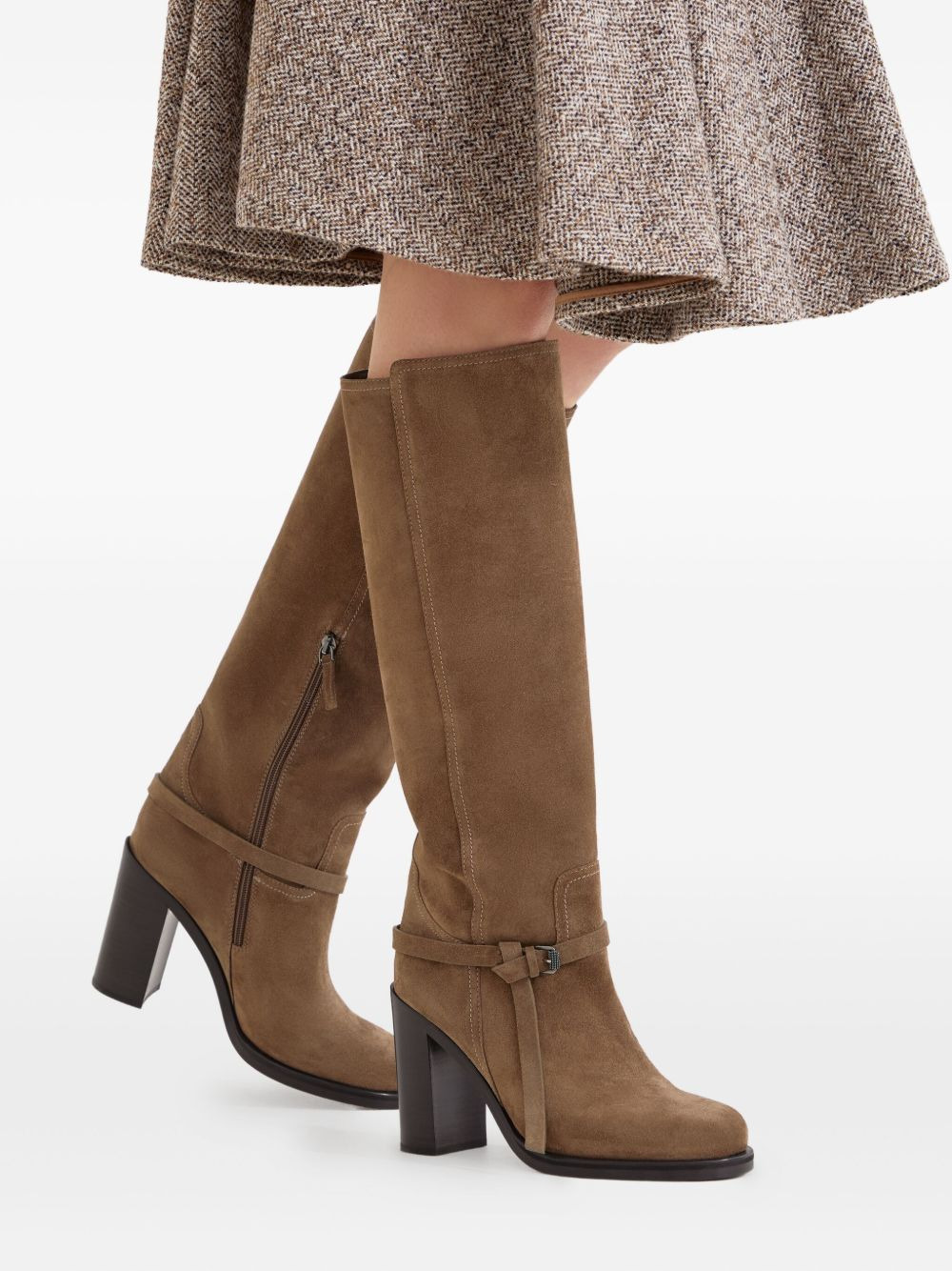 100mm buckle-strap suede boots - 2