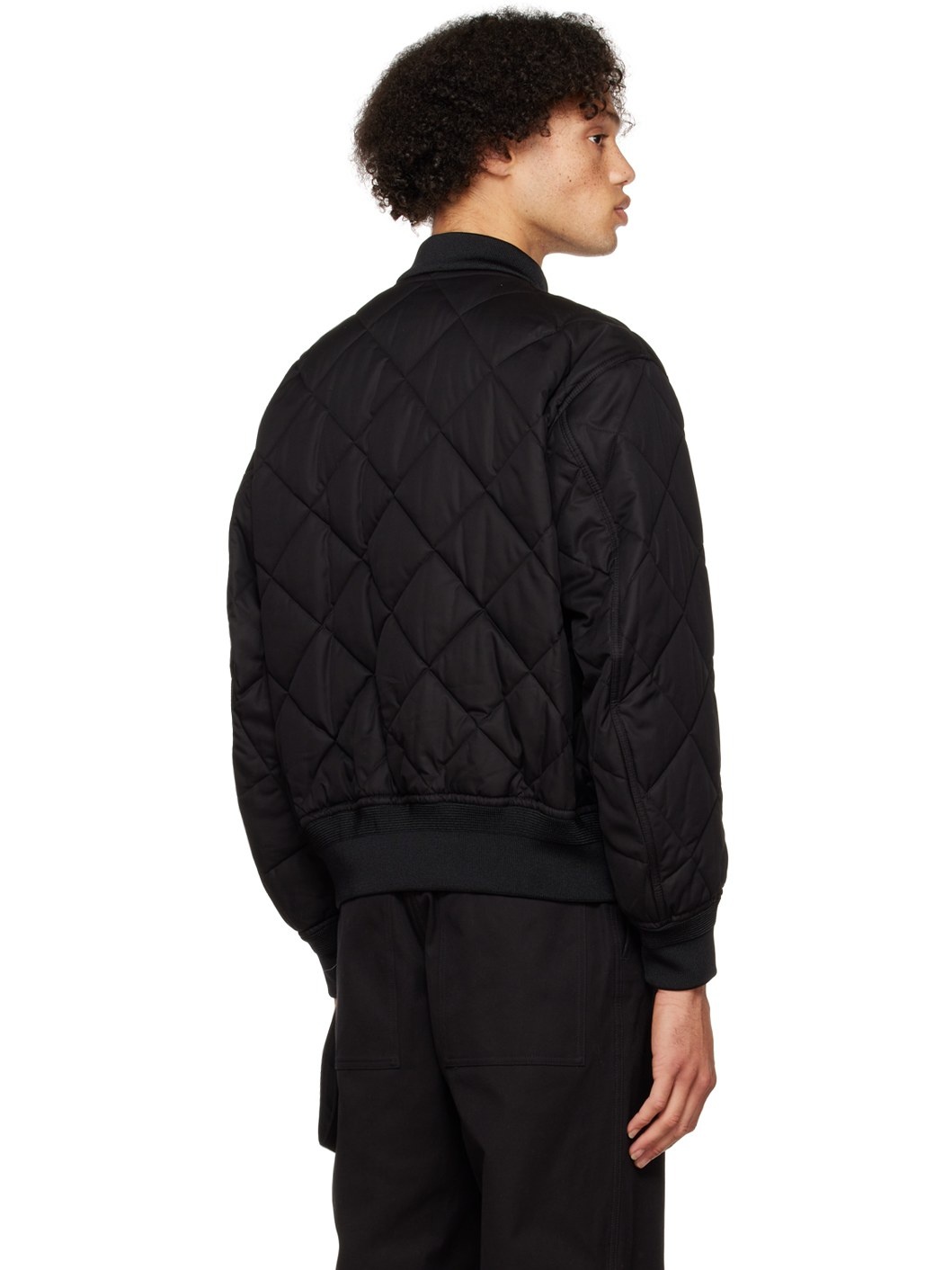 Black Diamond Quilted Bomber Jacket - 3