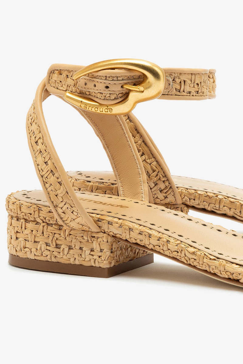 Verona Flat Sandal In Beige Leather and Natural Raffia 5