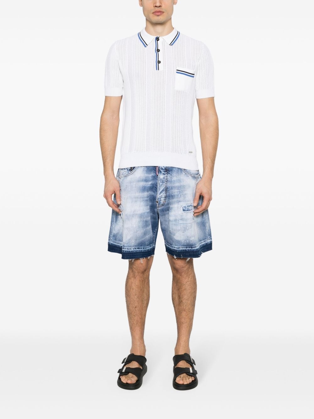 distressed washed-denim shorts - 2