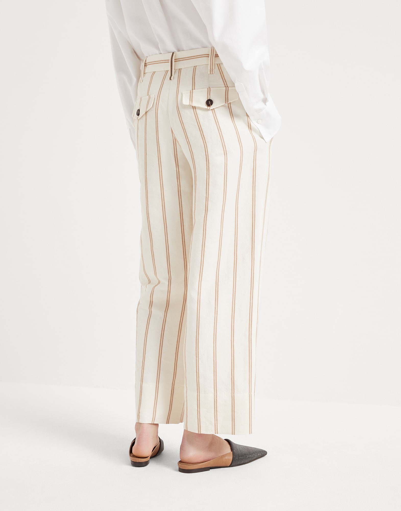 Linen and cotton regimental stripe panama cropped chino trousers with monili - 2