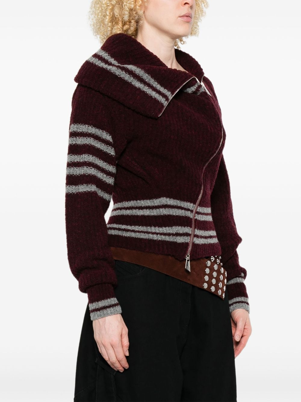 striped zip-front cardigan - 3