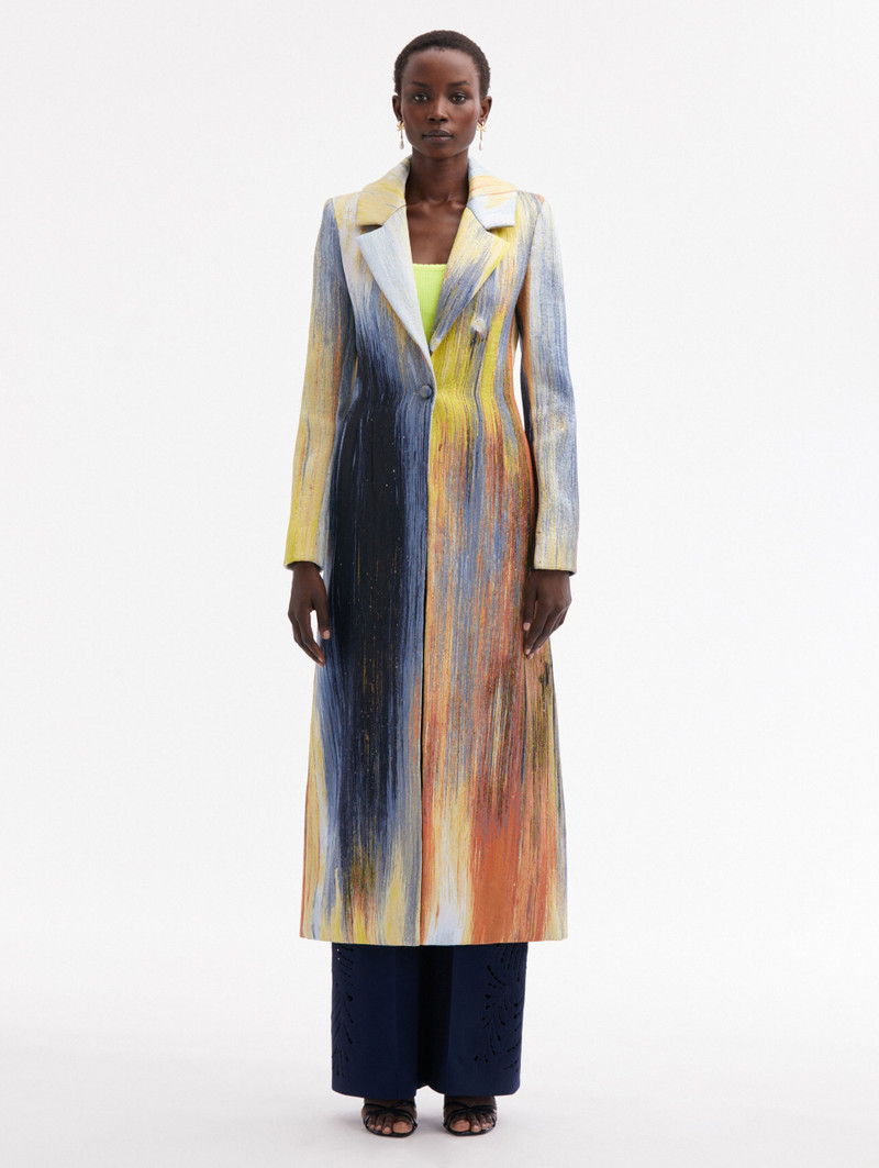 Oscar de la Renta ABSTRACT BRUSHSTROKE JACQUARD COAT outlook